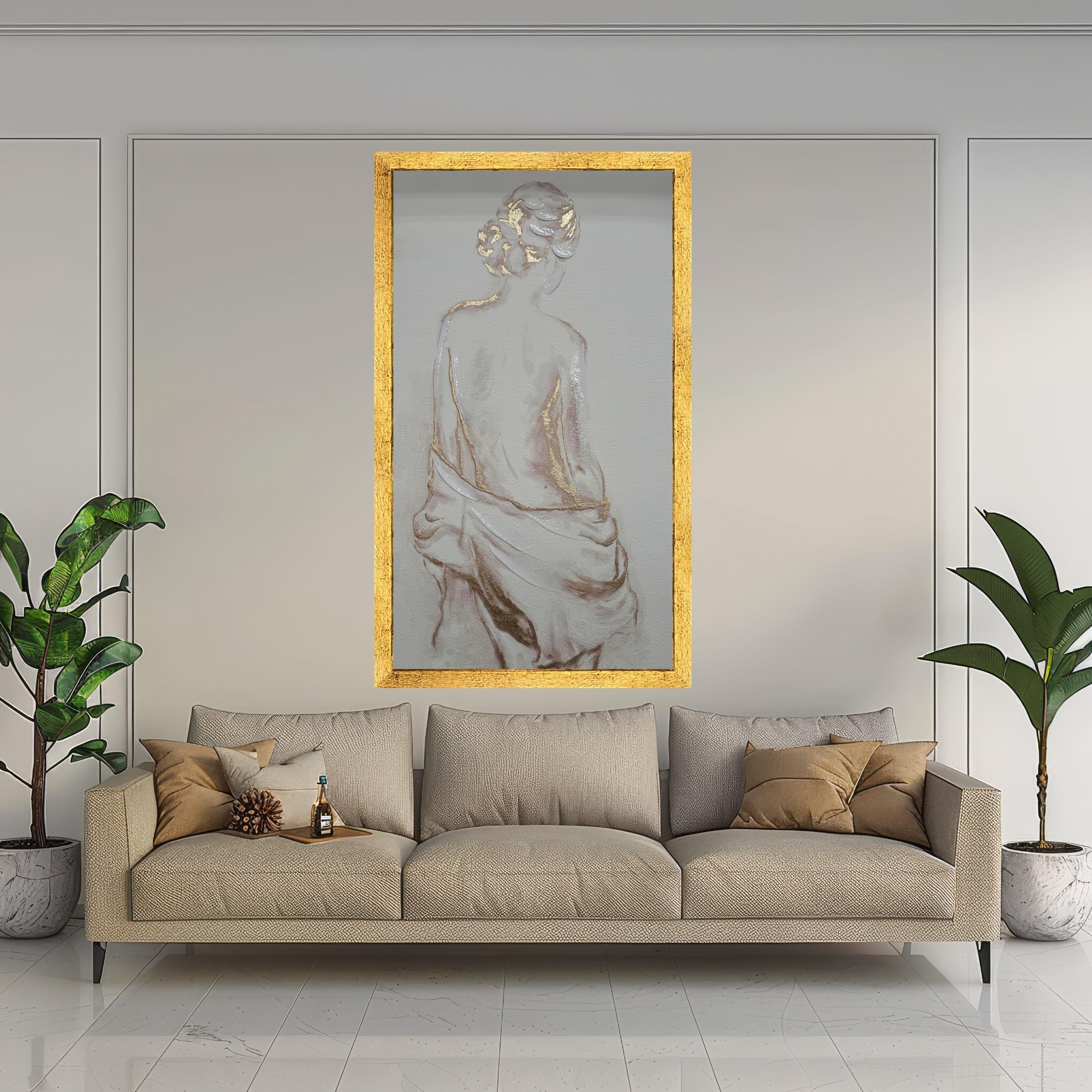 Elegant Nude Woman Canvas Wall Art, Modern Abstract Female Figure, Gold Accent Minimalist Home Decor, Artistic Wall Ready To Hang,