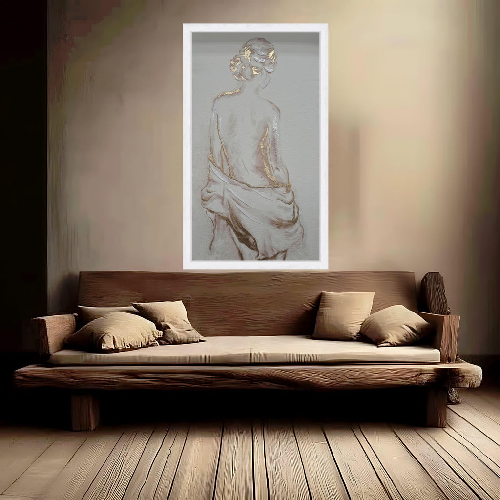 Elegant Nude Woman Canvas Wall Art, Modern Abstract Female Figure, Gold Accent Minimalist Home Decor, Artistic Wall Ready To Hang,