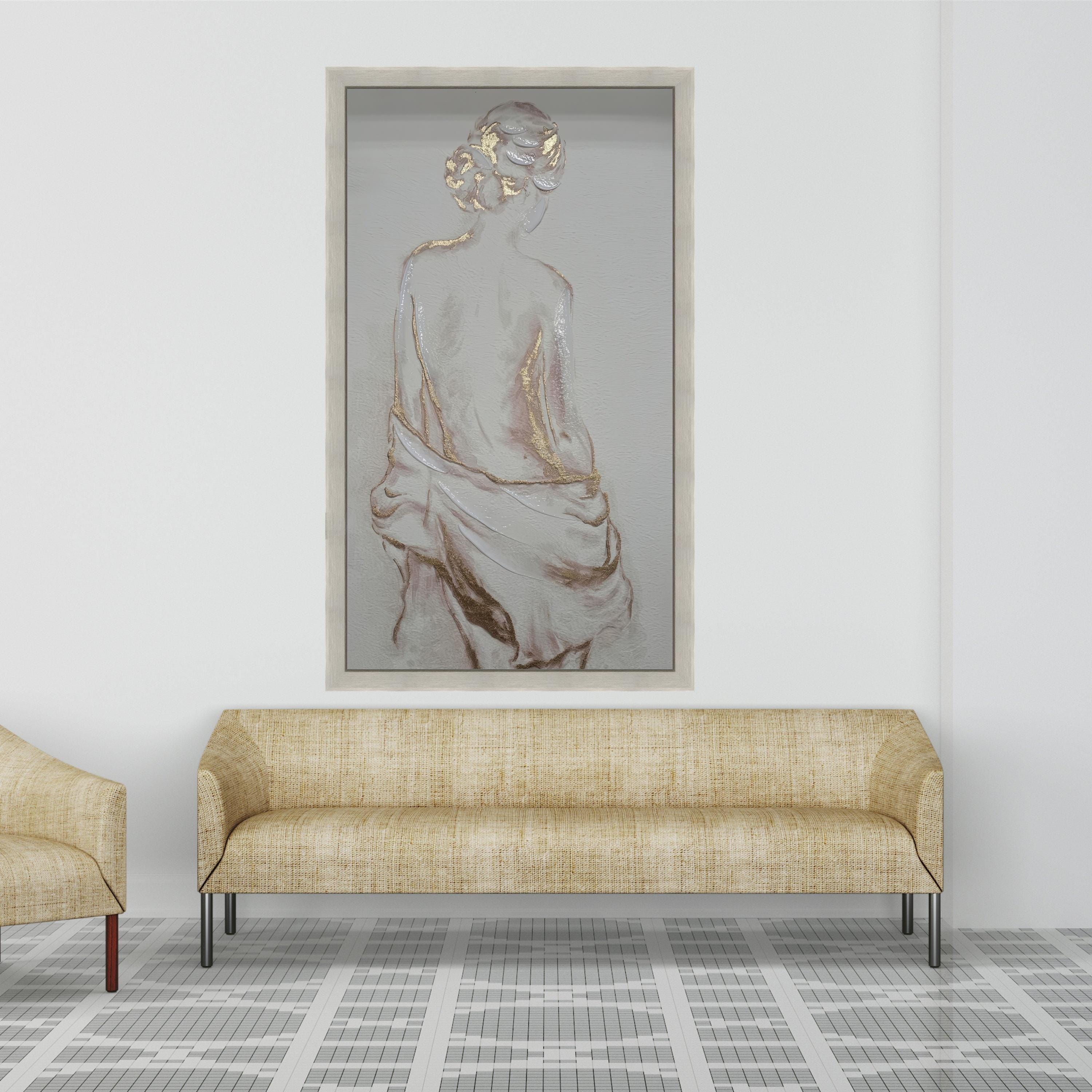 Elegant Nude Woman Canvas Wall Art, Modern Abstract Female Figure, Gold Accent Minimalist Home Decor, Artistic Wall Ready To Hang,