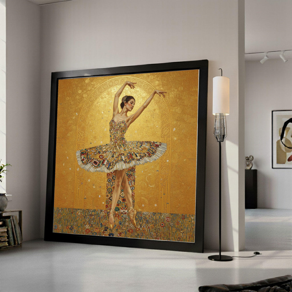 Elegant Ballet Dancer Canvas Wall Art, Golden Tutu Dance Print, Artistic Ballet Poster, Modern Dance Home Decor, Ready to Ready To Hang,