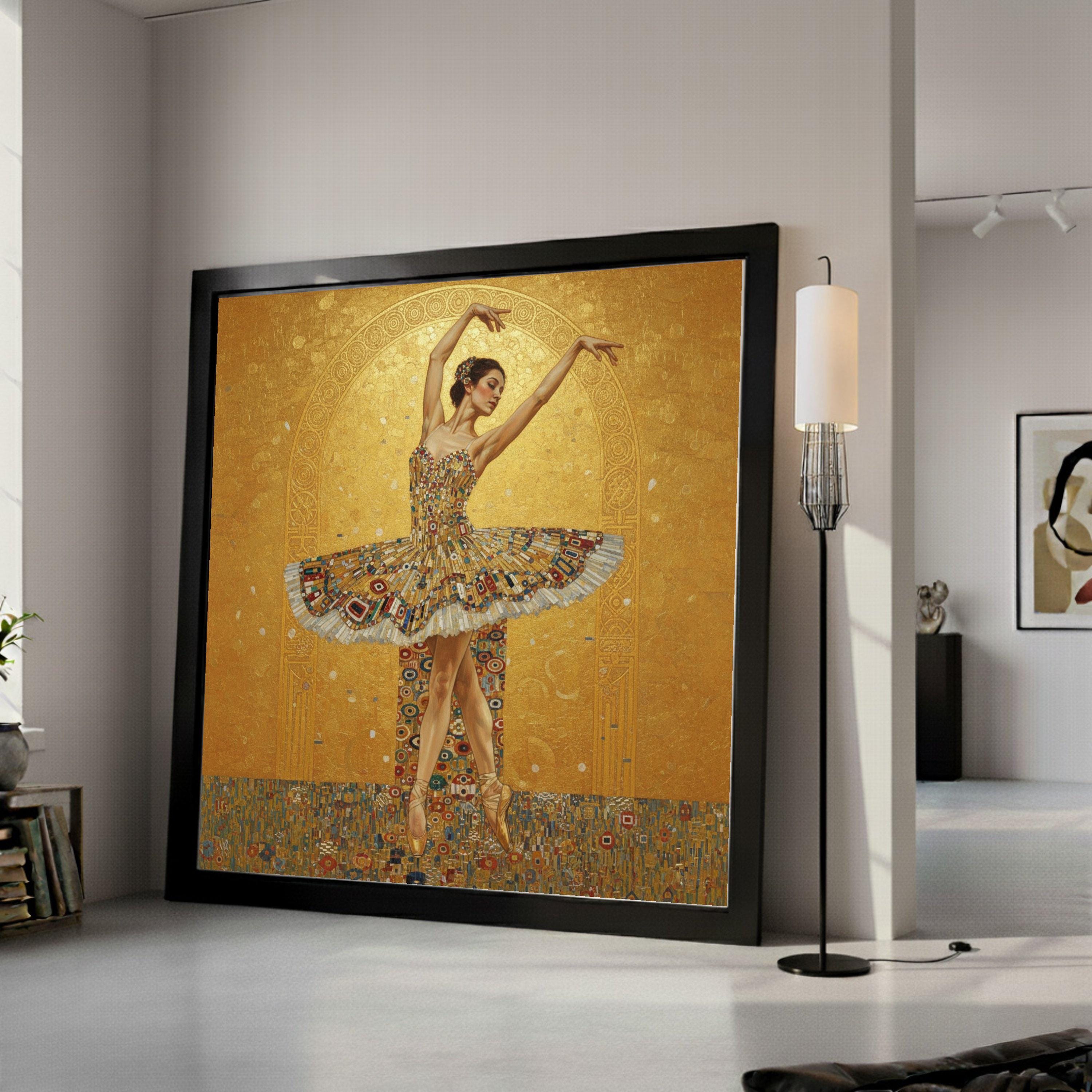 Elegant Ballet Dancer Canvas Wall Art, Golden Tutu Dance Print, Artistic Ballet Poster, Modern Dance Home Decor, Ready to Ready To Hang,