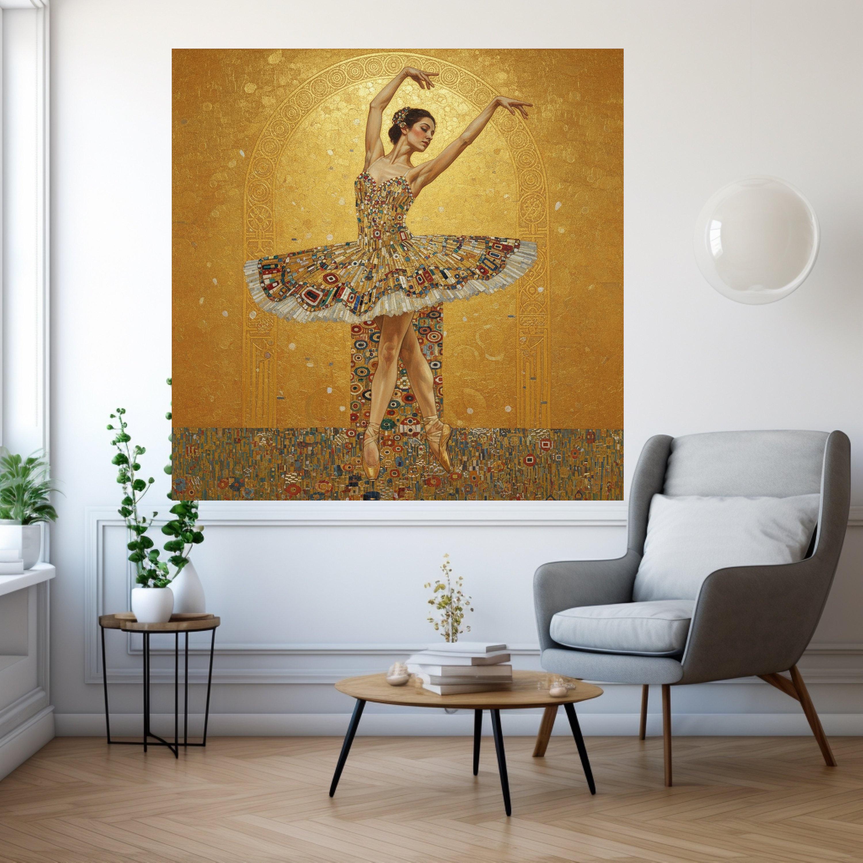 Elegant Ballet Dancer Canvas Wall Art, Golden Tutu Dance Print, Artistic Ballet Poster, Modern Dance Home Decor, Ready to Ready To Hang,