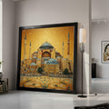 Golden Hagia Sophia Canvas Wall Art, Istanbul Architecture Painting, Historic Landmark Canvas, Middle Eastern Home Decor, Ready To Hang,