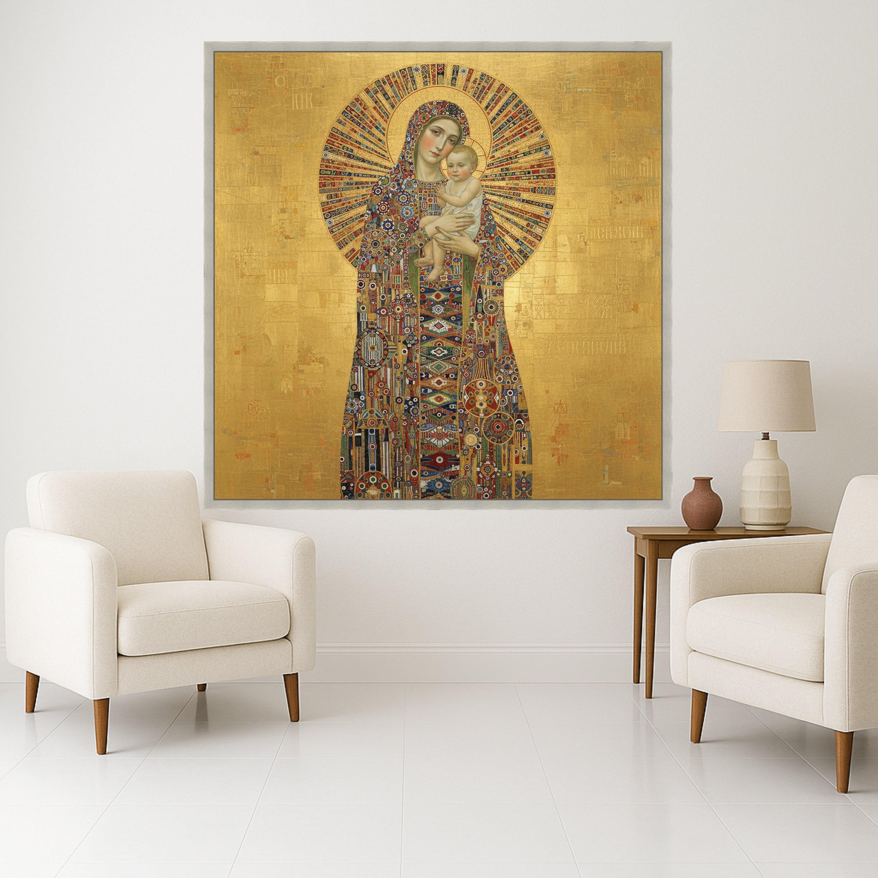 Madonna and Child Canvas, Religious Icon Wall Art, Byzantine Style Gold Decor, Spiritual Canvas Painting, Sacred Mother and Ready To Hang,