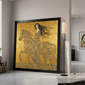 Elegant Woman on Horse Canvas, Gold Mosaic Art, Decorative Wall Art, Gustav Klimt Inspired, Ready to Hang Canvas Wall Decor Ready To Hang,