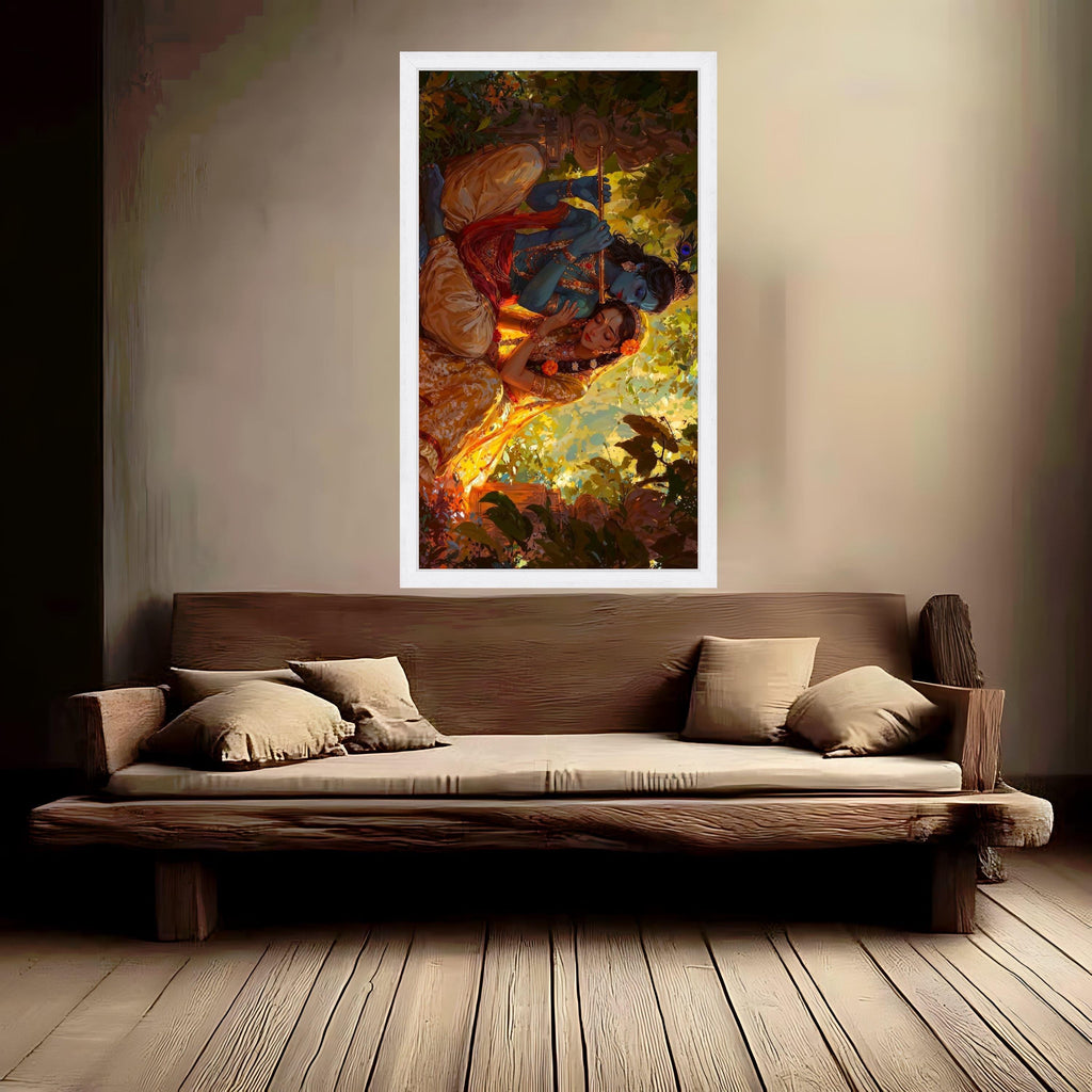 Romantic Krishna and Radha Canvas, Indian Mythology Wall Art, Divine Love Painting, Vibrant Spiritual Canvas, Home Decor Art Ready To Hang,