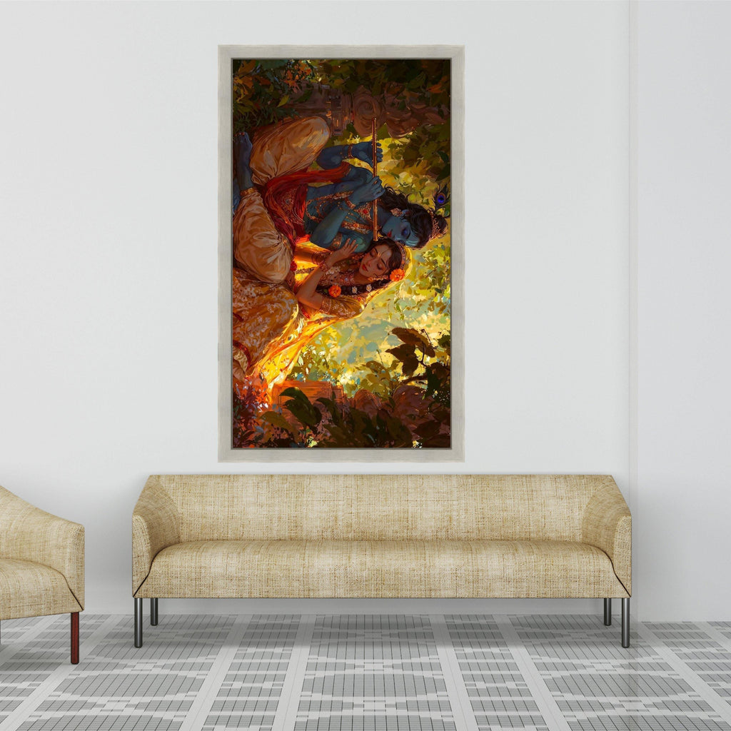 Romantic Krishna and Radha Canvas, Indian Mythology Wall Art, Divine Love Painting, Vibrant Spiritual Canvas, Home Decor Art Ready To Hang,