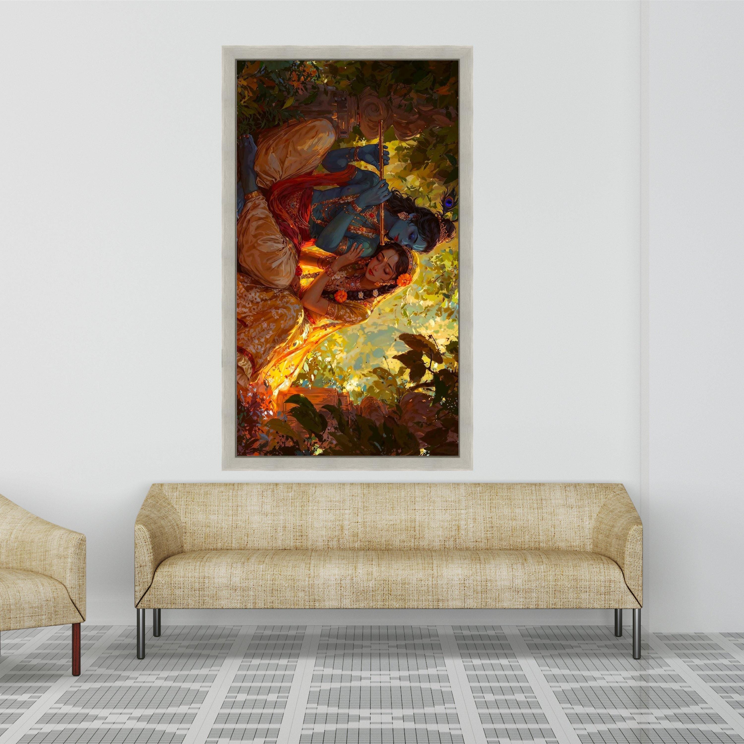 Romantic Krishna and Radha Canvas, Indian Mythology Wall Art, Divine Love Painting, Vibrant Spiritual Canvas, Home Decor Art Ready To Hang,