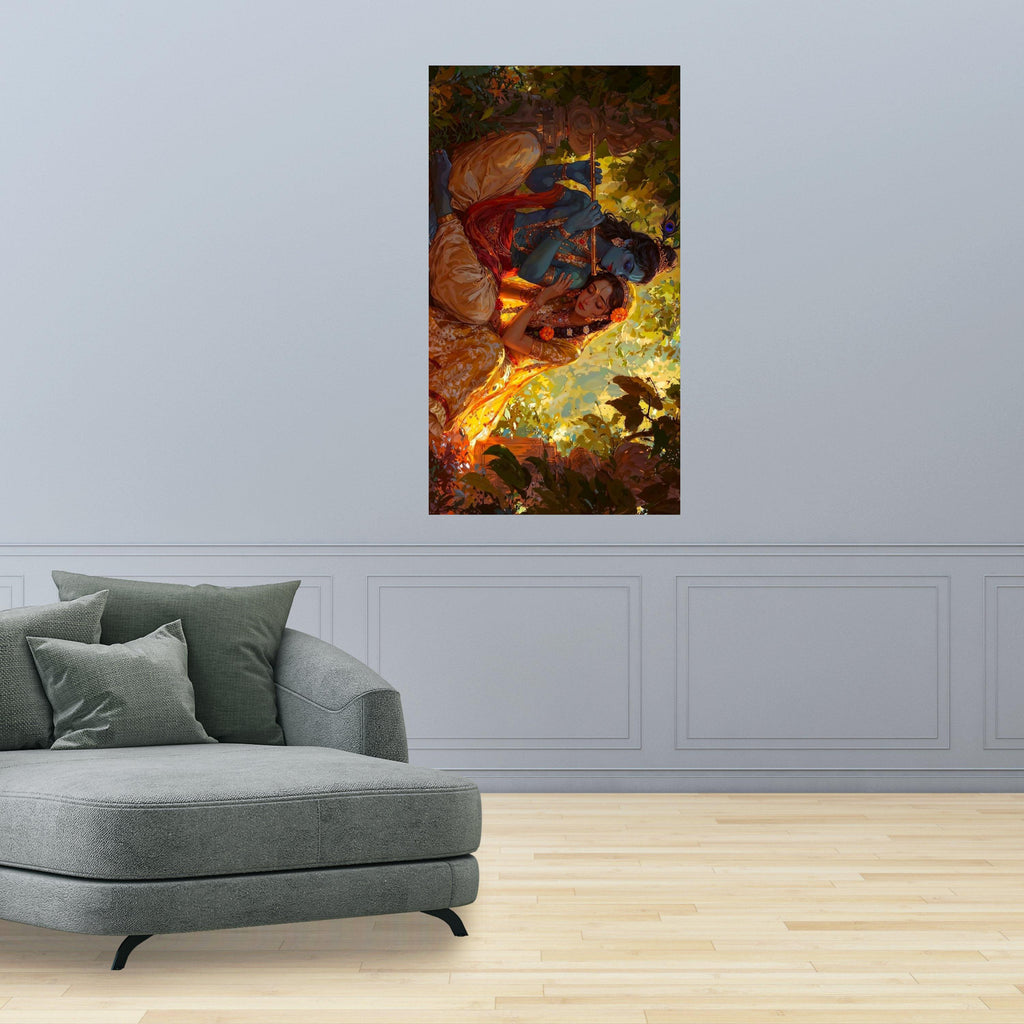 Romantic Krishna and Radha Canvas, Indian Mythology Wall Art, Divine Love Painting, Vibrant Spiritual Canvas, Home Decor Art Ready To Hang,