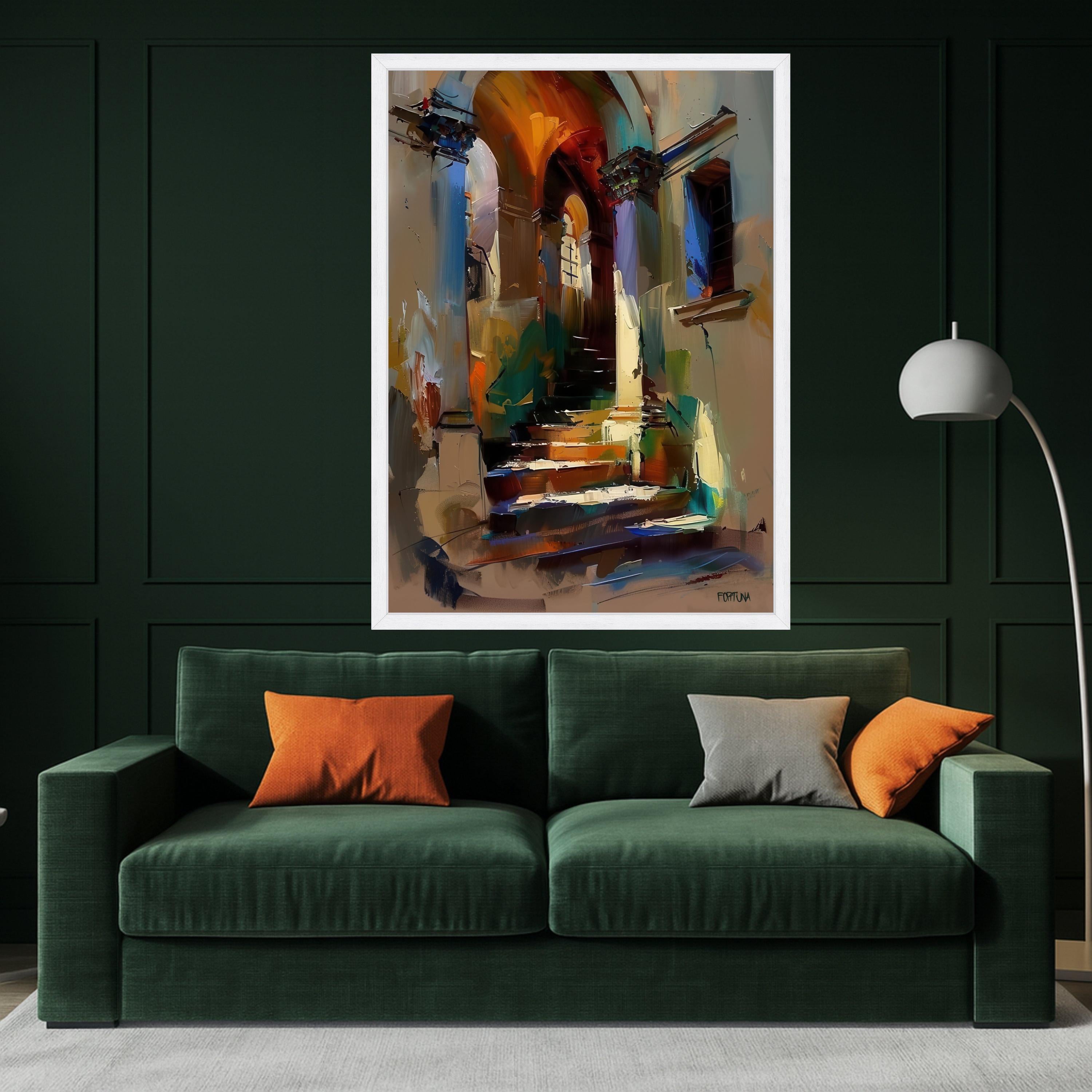 Abstract Mediterranean Stairway Canvas, Colorful Archway Wall Art, Urban Landscape, Modern Home Decoration, Ready to Hang Ready To Hang,