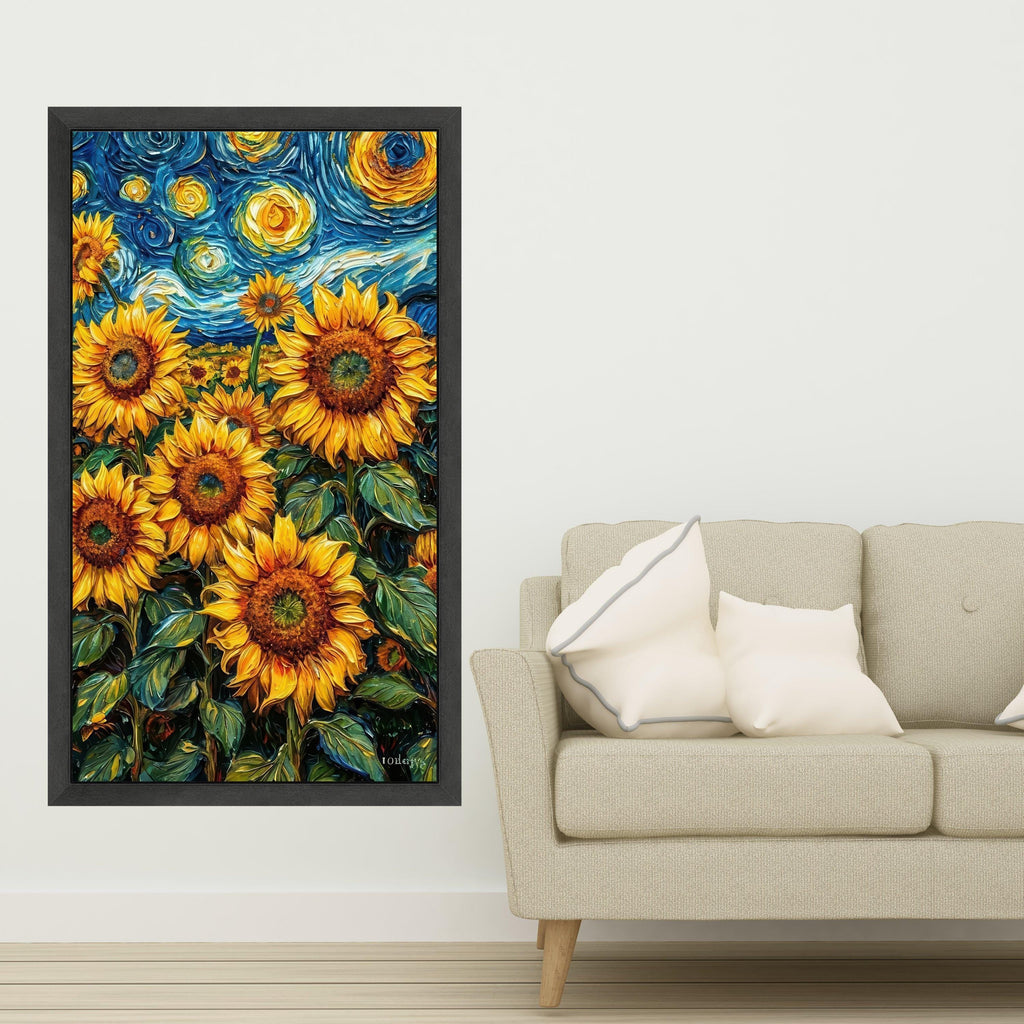 Vibrant Sunflower Field Canvas, Van Gogh Style Floral Wall Art, Sunflowers Painting, Bright Yellow Home Decor, Nature Ready To Hang,
