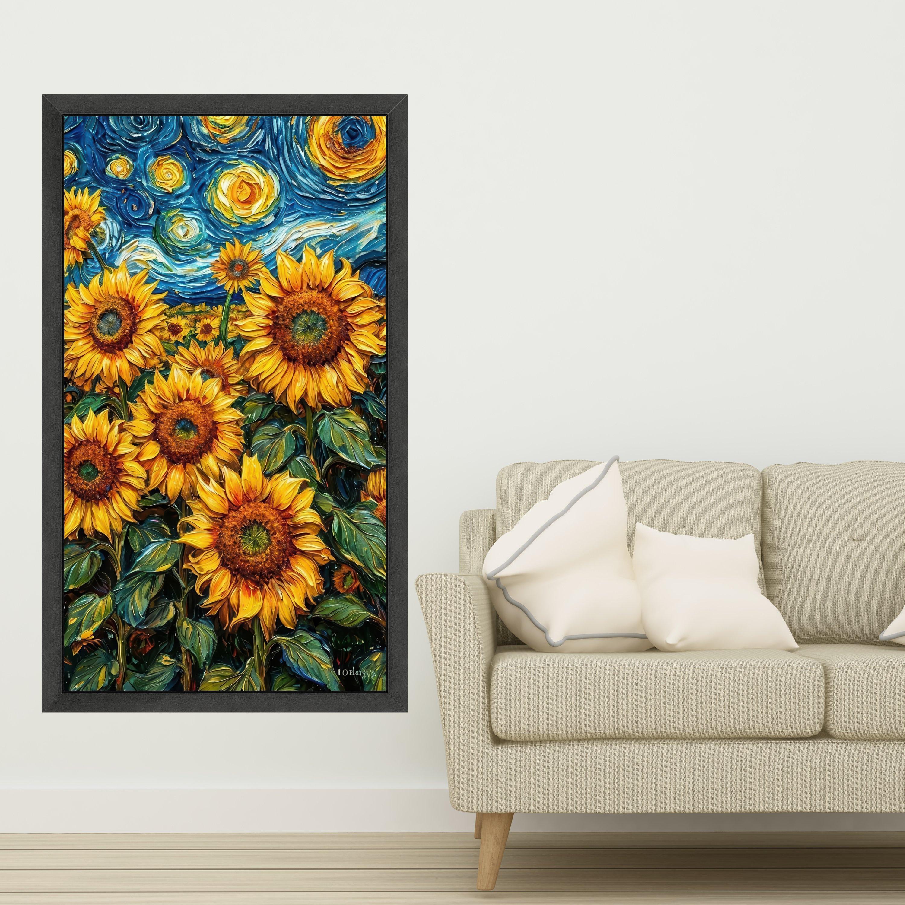 Vibrant Sunflower Field Canvas, Van Gogh Style Floral Wall Art, Sunflowers Painting, Bright Yellow Home Decor, Nature Ready To Hang,