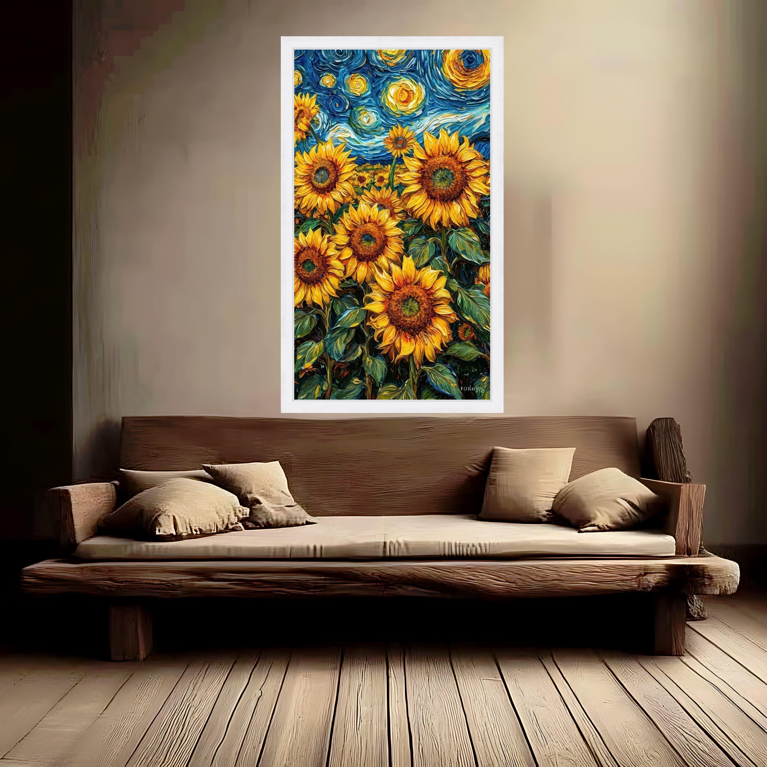 Vibrant Sunflower Field Canvas, Van Gogh Style Floral Wall Art, Sunflowers Painting, Bright Yellow Home Decor, Nature Ready To Hang,
