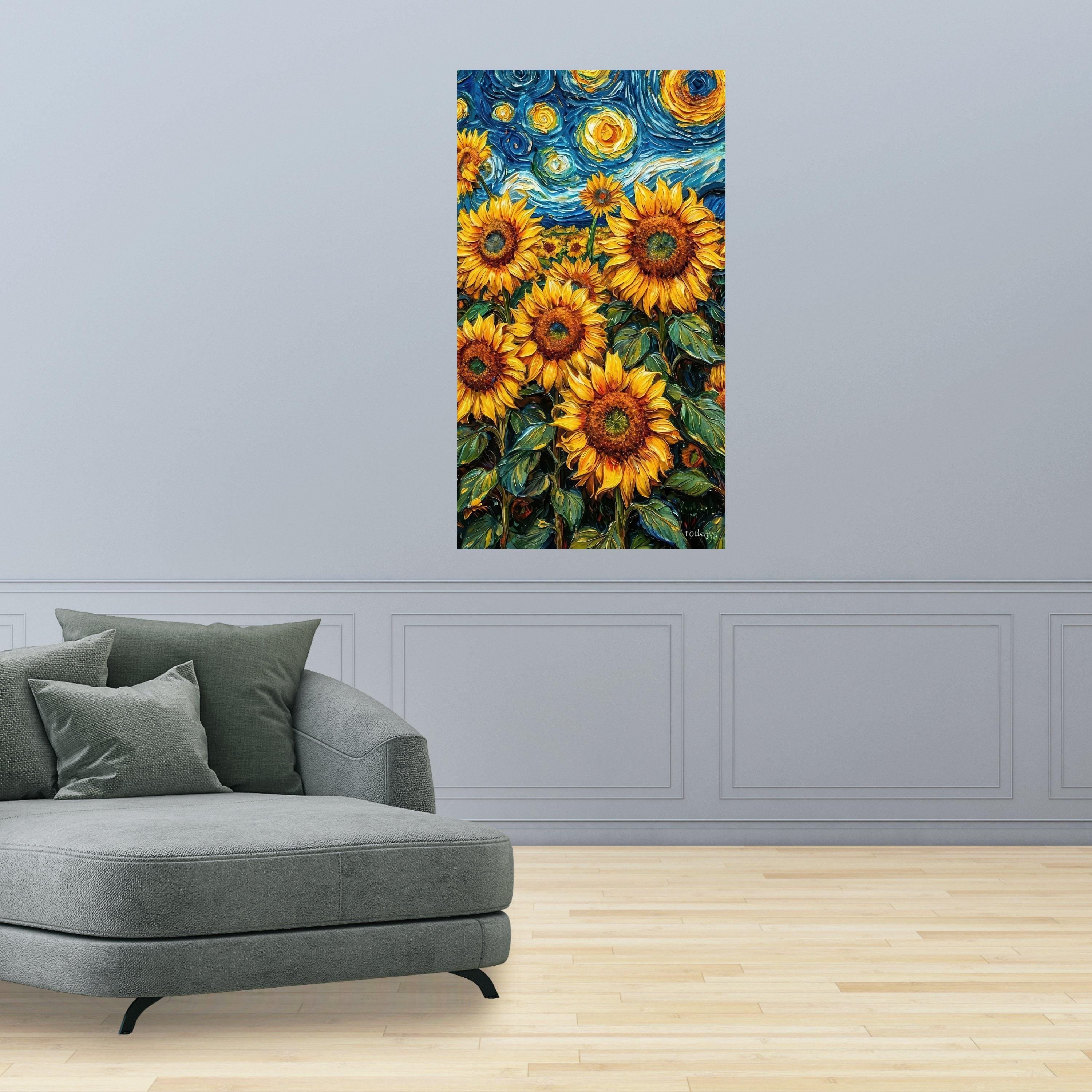 Vibrant Sunflower Field Canvas, Van Gogh Style Floral Wall Art, Sunflowers Painting, Bright Yellow Home Decor, Nature Ready To Hang,