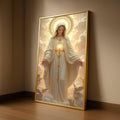 Virgin Mary Canvas Wall Art, Religious Catholic Art Print, Divine Mother Painting, Angelic Halo Decor, Spiritual Home Ready To Hang,