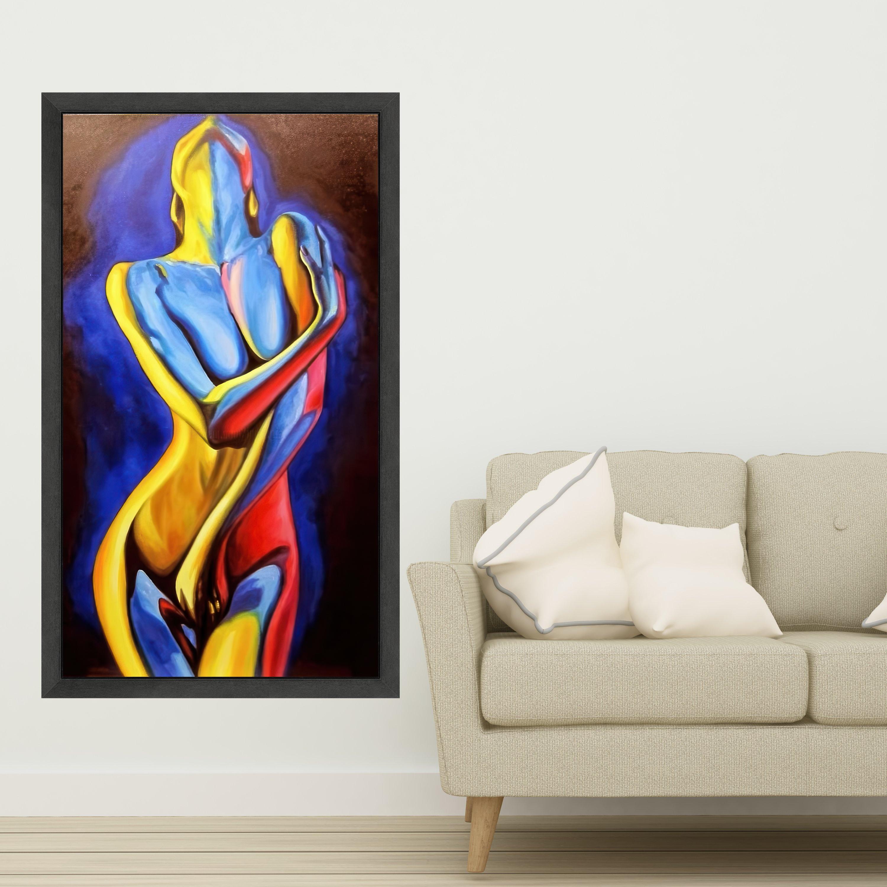 Abstract Embrace Canvas, Colorful Nude Figure Art, Modern Figurative Painting, Contemporary Wall Decor, Erotic Home Ready To Hang,