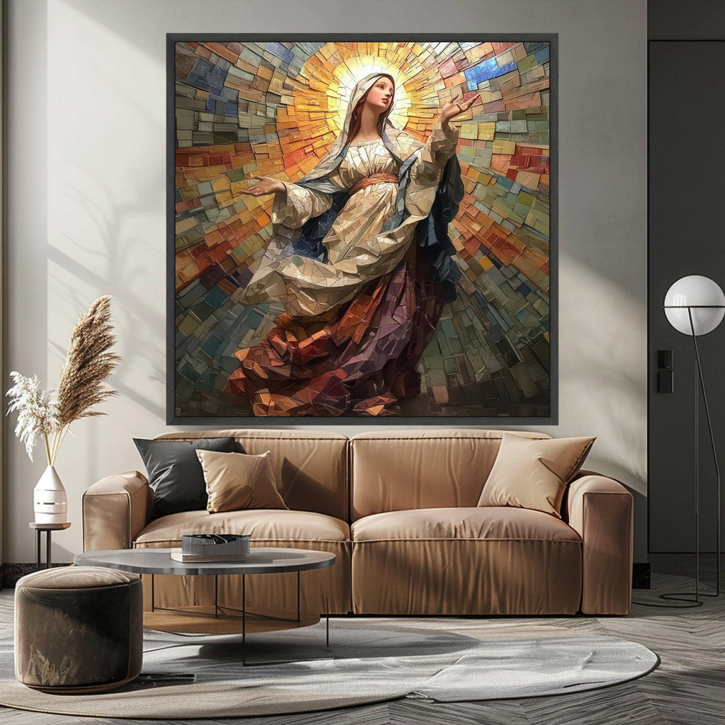 Mosaic Virgin Mary Canvas Wall Art, Religious Christian Decor, Spiritual Canvas Painting, Inspirational Wall Hanging, Sacred Ready To Hang,