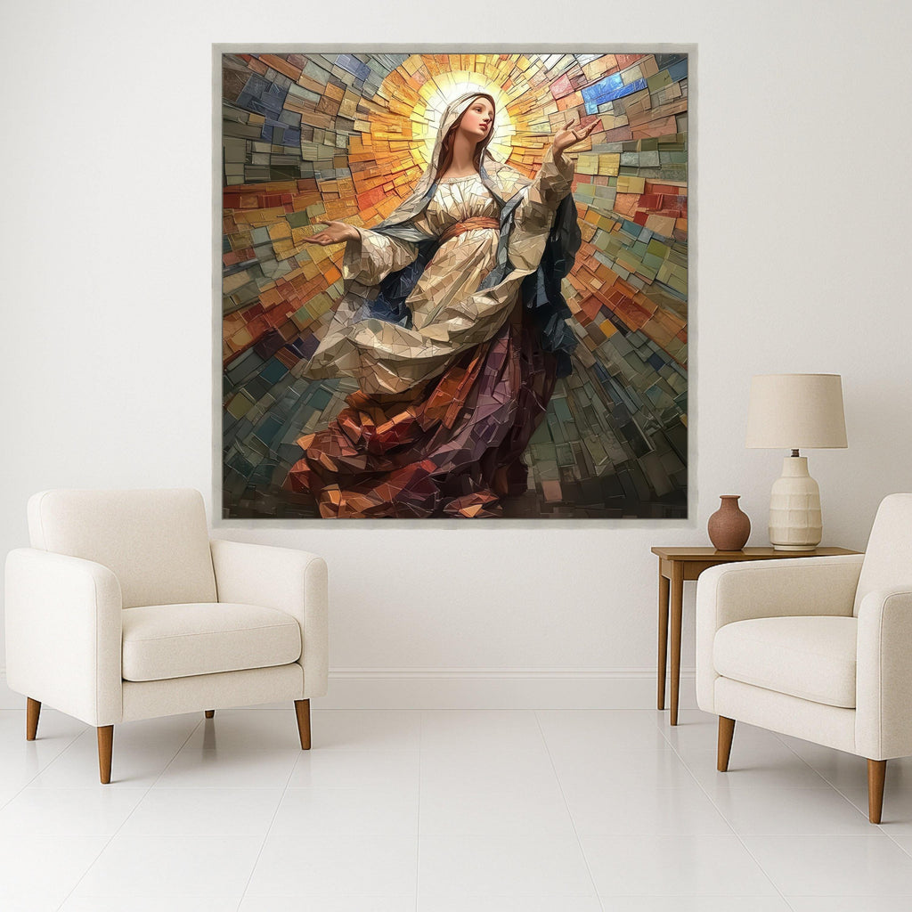 Mosaic Virgin Mary Canvas Wall Art, Religious Christian Decor, Spiritual Canvas Painting, Inspirational Wall Hanging, Sacred Ready To Hang,