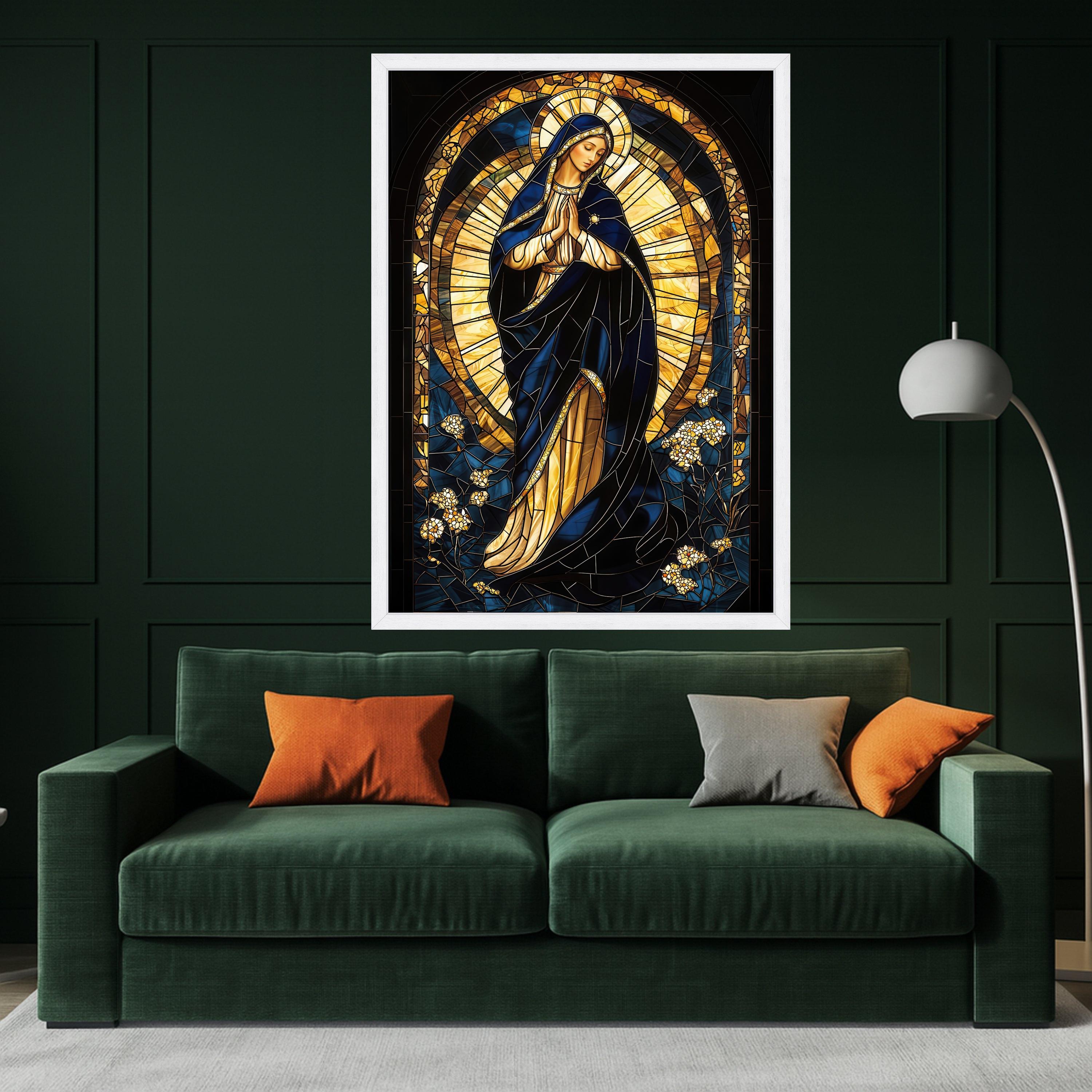 Praying Virgin Mary Stained Glass Canvas, Religious Wall Art, Spiritual Catholic Canvas, Holy Mother Canvas Decor, Ready To Hang,