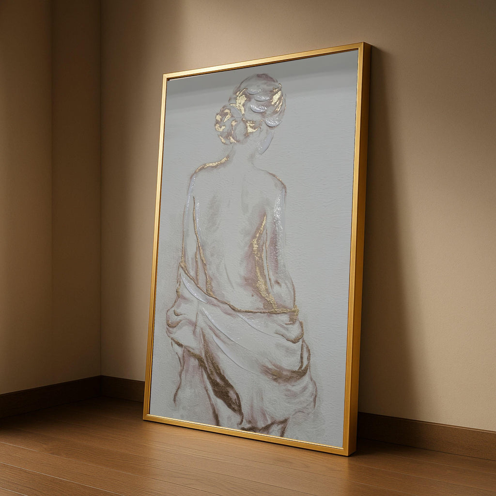 Elegant Nude Woman Canvas Wall Art, Modern Abstract Female Figure, Gold Accent Minimalist Home Decor, Artistic Wall Ready To Hang,