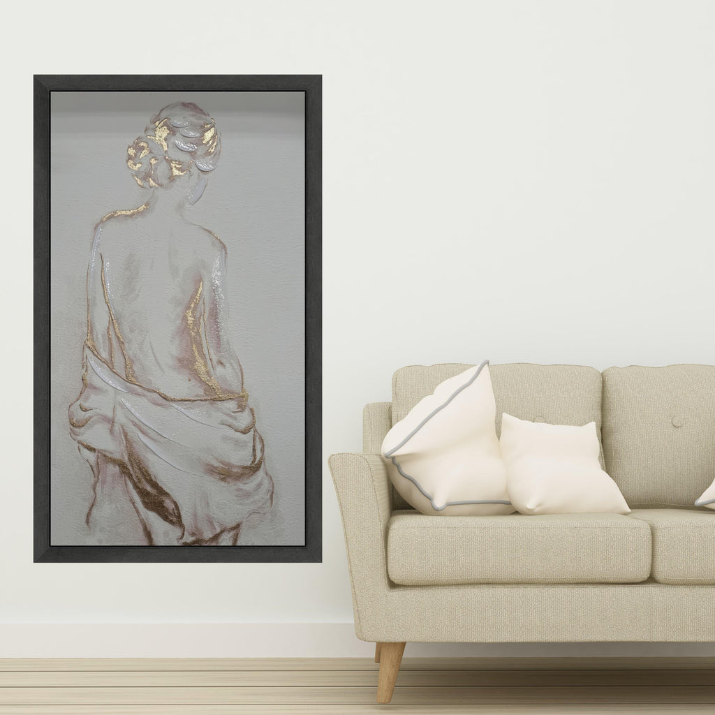 Elegant Nude Woman Canvas Wall Art, Modern Abstract Female Figure, Gold Accent Minimalist Home Decor, Artistic Wall Ready To Hang,