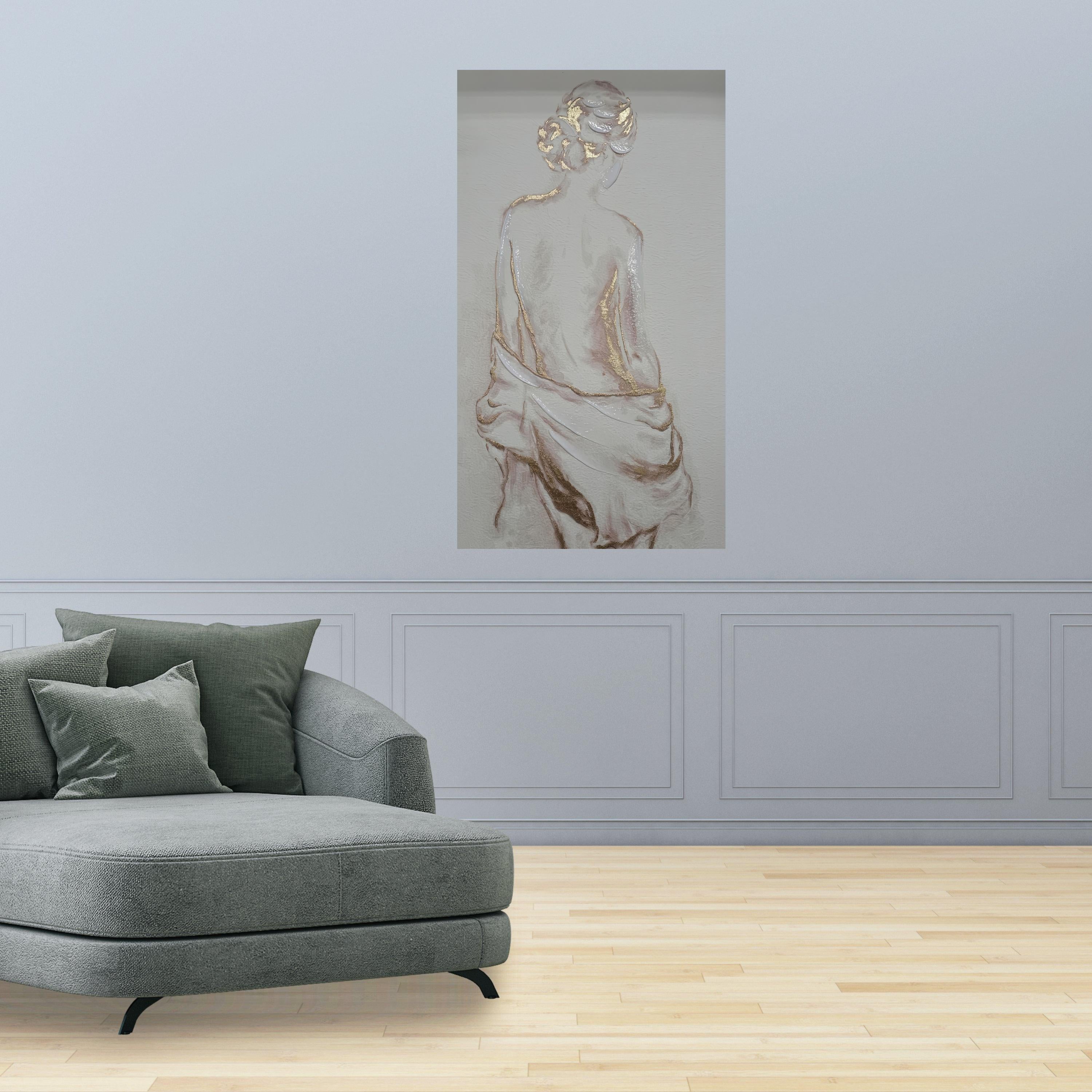 Elegant Nude Woman Canvas Wall Art, Modern Abstract Female Figure, Gold Accent Minimalist Home Decor, Artistic Wall Ready To Hang,