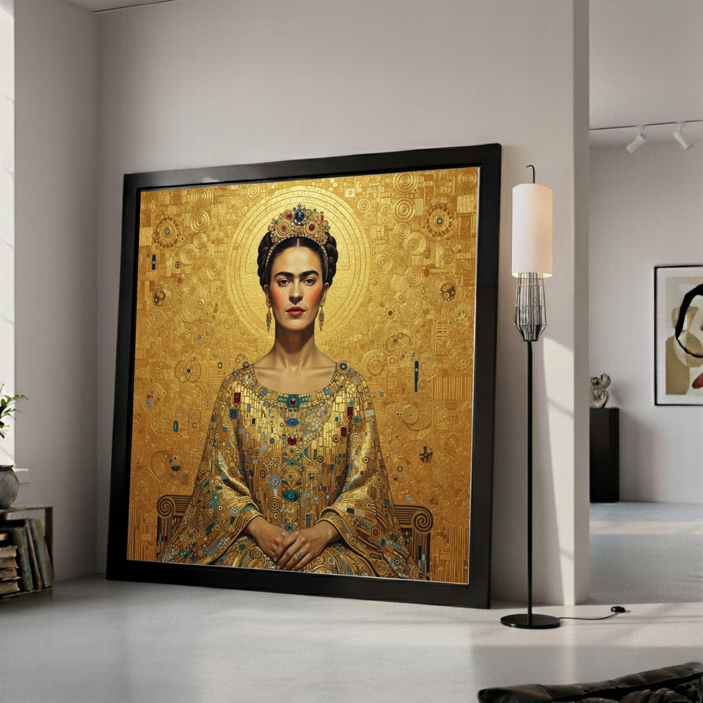 Frida Kahlo Portrait Canvas, Gustav Klimt Gold Pattern, Regal Woman Wall Art, Ornate Decorative Canvas, Modern Classic Home Ready To Hang,
