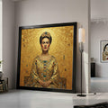 Frida Kahlo Portrait Canvas, Gustav Klimt Gold Pattern, Regal Woman Wall Art, Ornate Decorative Canvas, Modern Classic Home Ready To Hang,