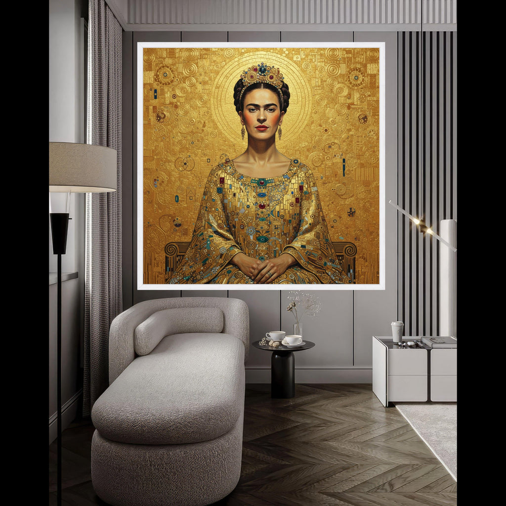 Frida Kahlo Portrait Canvas, Gustav Klimt Gold Pattern, Regal Woman Wall Art, Ornate Decorative Canvas, Modern Classic Home Ready To Hang,