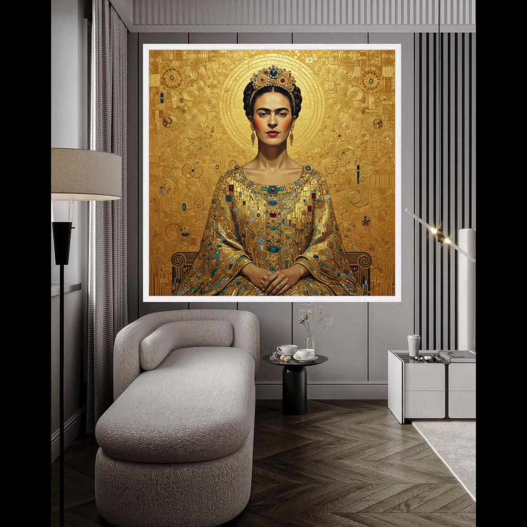 Frida Kahlo Portrait Canvas, Gustav Klimt Gold Pattern, Regal Woman Wall Art, Ornate Decorative Canvas, Modern Classic Home Ready To Hang,