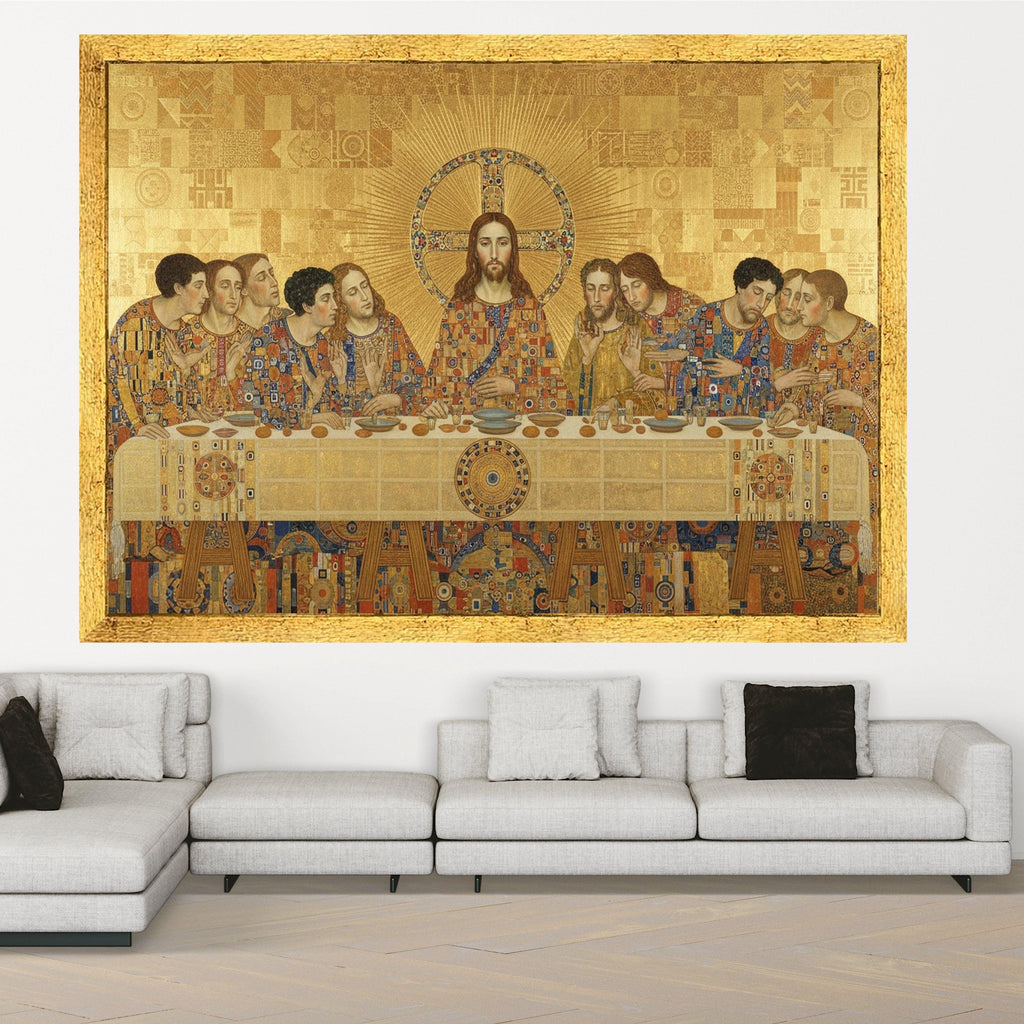 The Last Supper by Gustav Klimt Canvas, Religious Wall Art, Christian Canvas Decoration, Gold Patterned Canvas, Spiritual Ready To Hang,