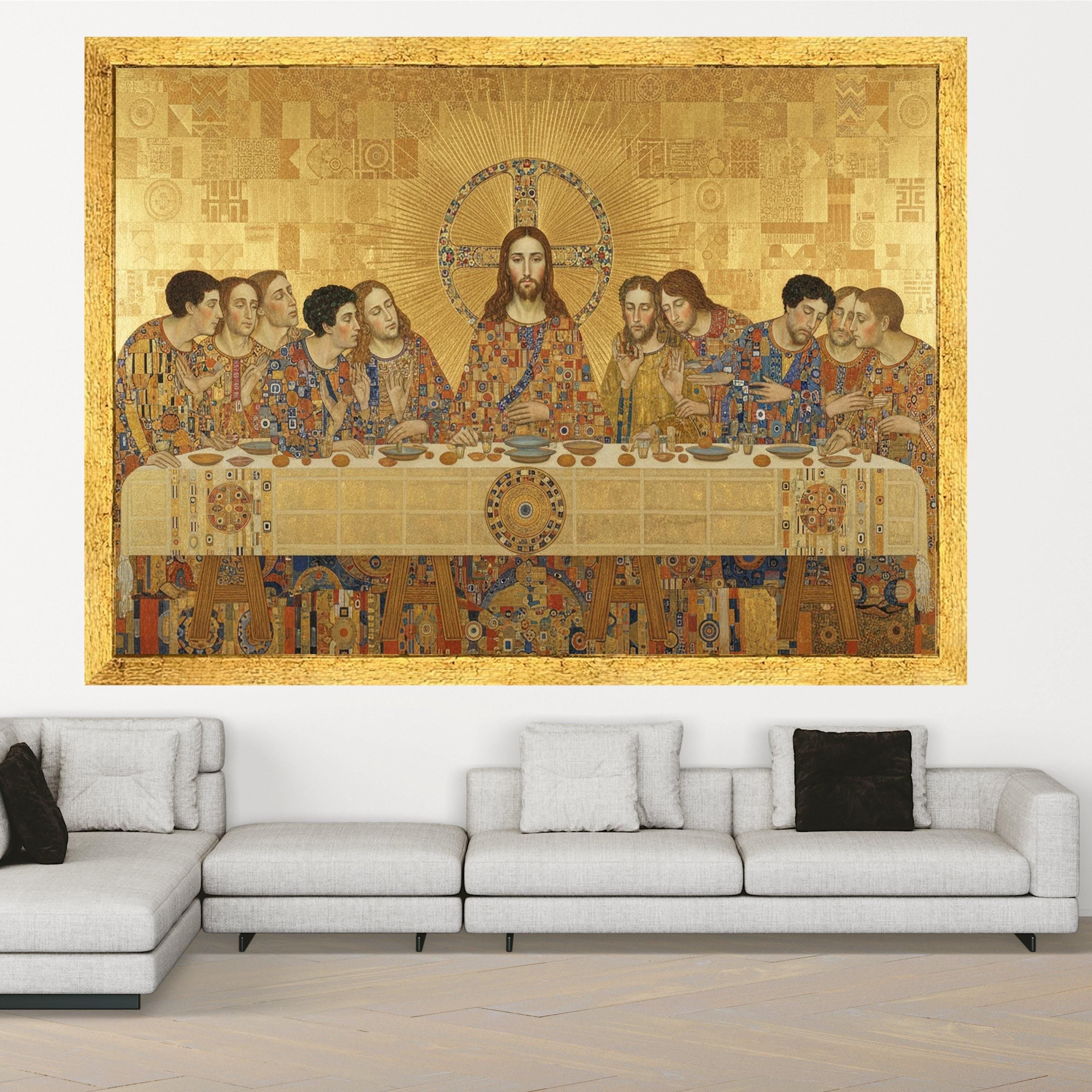 The Last Supper by Gustav Klimt Canvas, Religious Wall Art, Christian Canvas Decoration, Gold Patterned Canvas, Spiritual Ready To Hang,