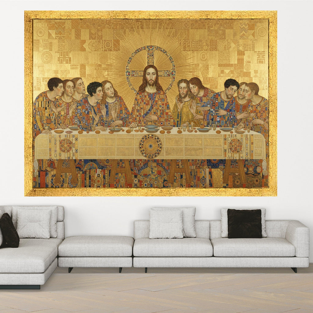 The Last Supper by Gustav Klimt Canvas, Religious Wall Art, Christian Canvas Decoration, Gold Patterned Canvas, Spiritual Ready To Hang,