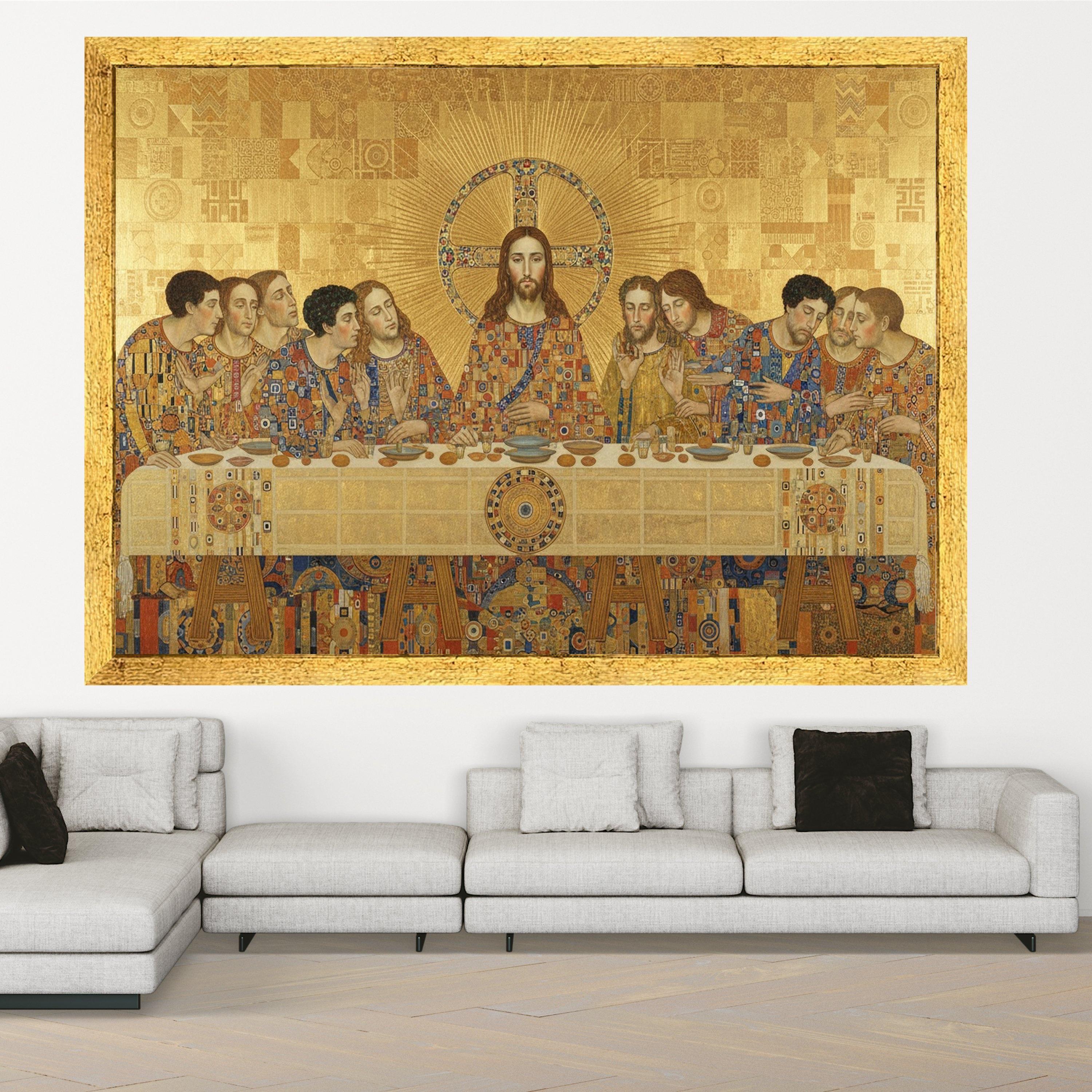 The Last Supper by Gustav Klimt Canvas, Religious Wall Art, Christian Canvas Decoration, Gold Patterned Canvas, Spiritual Ready To Hang,