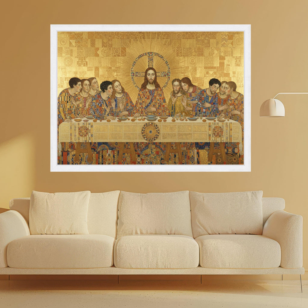 The Last Supper by Gustav Klimt Canvas, Religious Wall Art, Christian Canvas Decoration, Gold Patterned Canvas, Spiritual Ready To Hang,