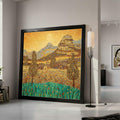 Vibrant Village Landscape Canvas Wall Art by Gustav Klimt, Decorative Nature Scene, Patterned Hills and Trees, Floral Meadow Ready To Hang,