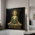 Meditative Woman in Gustav Klimt Art, Gold Mosaic Yoga Canvas, Spiritual Wall Decor, Abstract Female Portrait, Modern Canvas Ready To Hang,