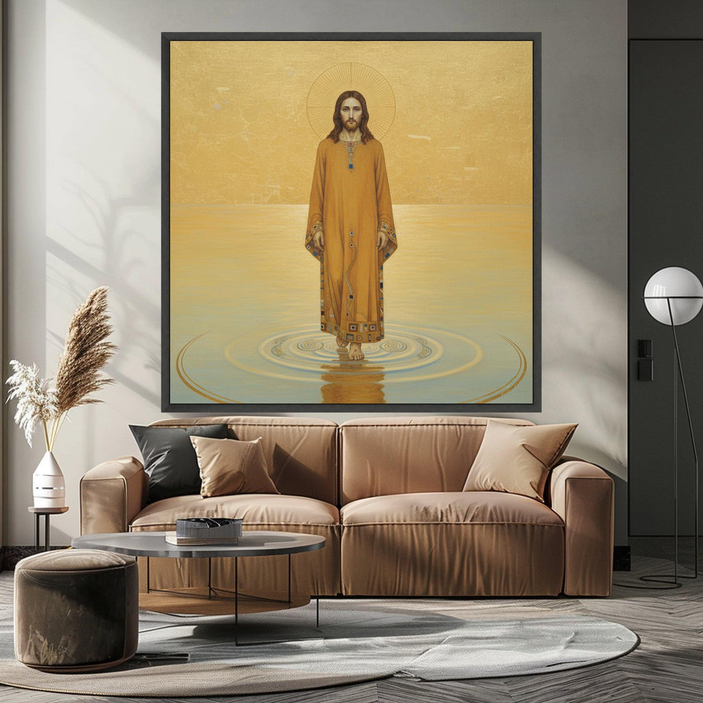 Gustav Klimt Jesus Walking on Water Canvas Wall Art, Religious Icon Canvas, Spiritual Christian Artwork, Gold Tone Home Ready To Hang,