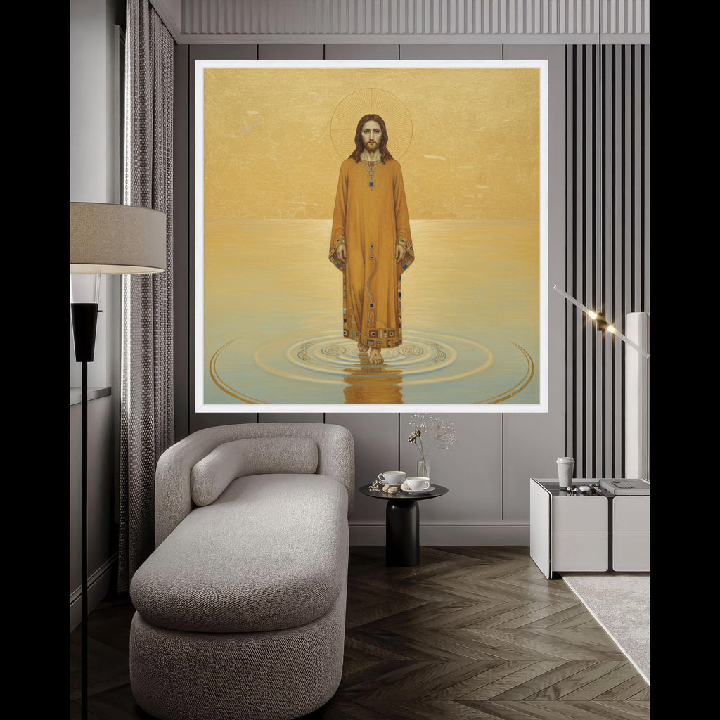 Gustav Klimt Jesus Walking on Water Canvas Wall Art, Religious Icon Canvas, Spiritual Christian Artwork, Gold Tone Home Ready To Hang,