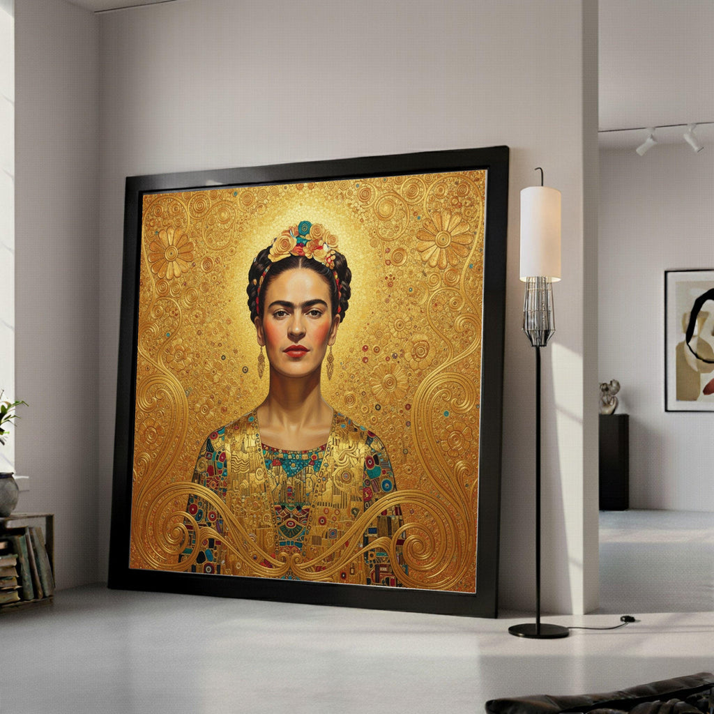 Gustav Klimt Inspired Portrait Canvas, Golden Floral Design Wall Art, Decorative Home Canvas, Elegant Female Figure Painting, Ready To Hang,