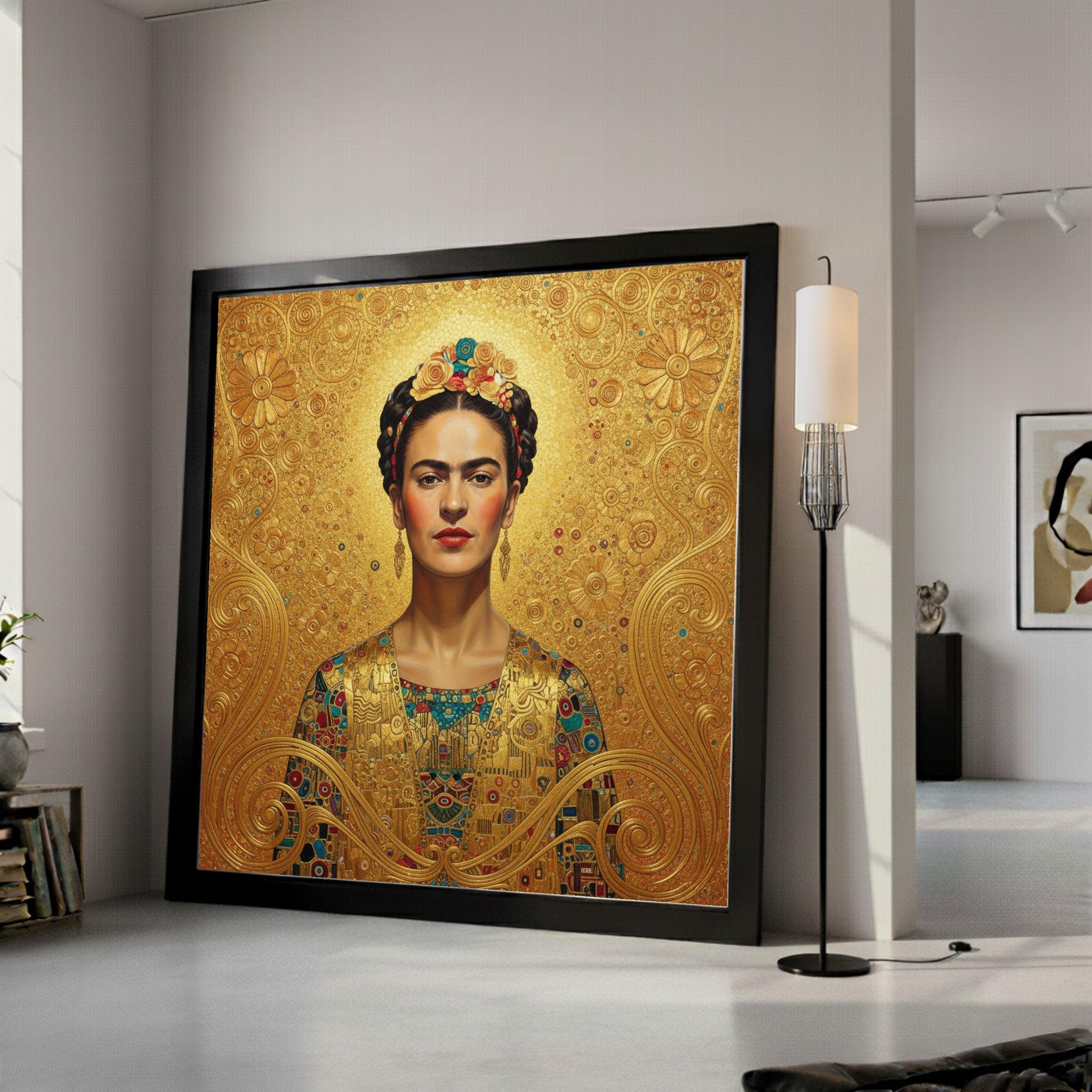 Gustav Klimt Inspired Portrait Canvas, Golden Floral Design Wall Art, Decorative Home Canvas, Elegant Female Figure Painting, Ready To Hang,