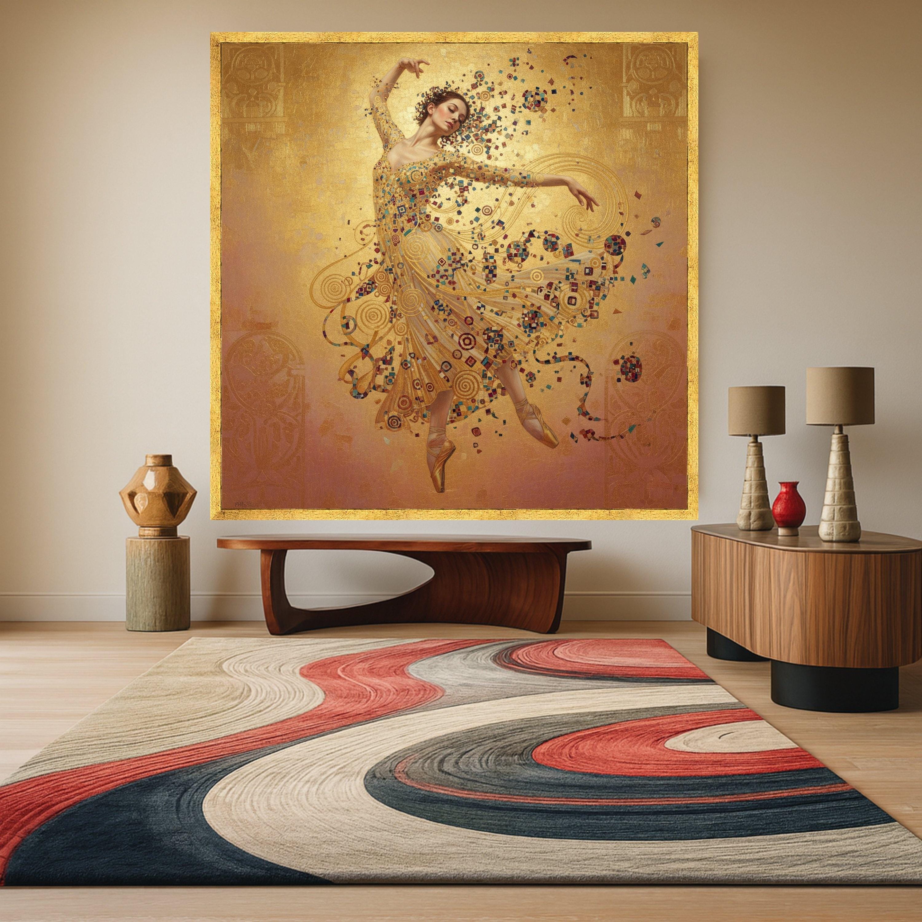 Elegant Ballet Dancer Canvas Wall Art, Gustav Klimt Golden Dance, Modern Classical Art, Fine Art Canvas, Home Decoration Ready To Hang,