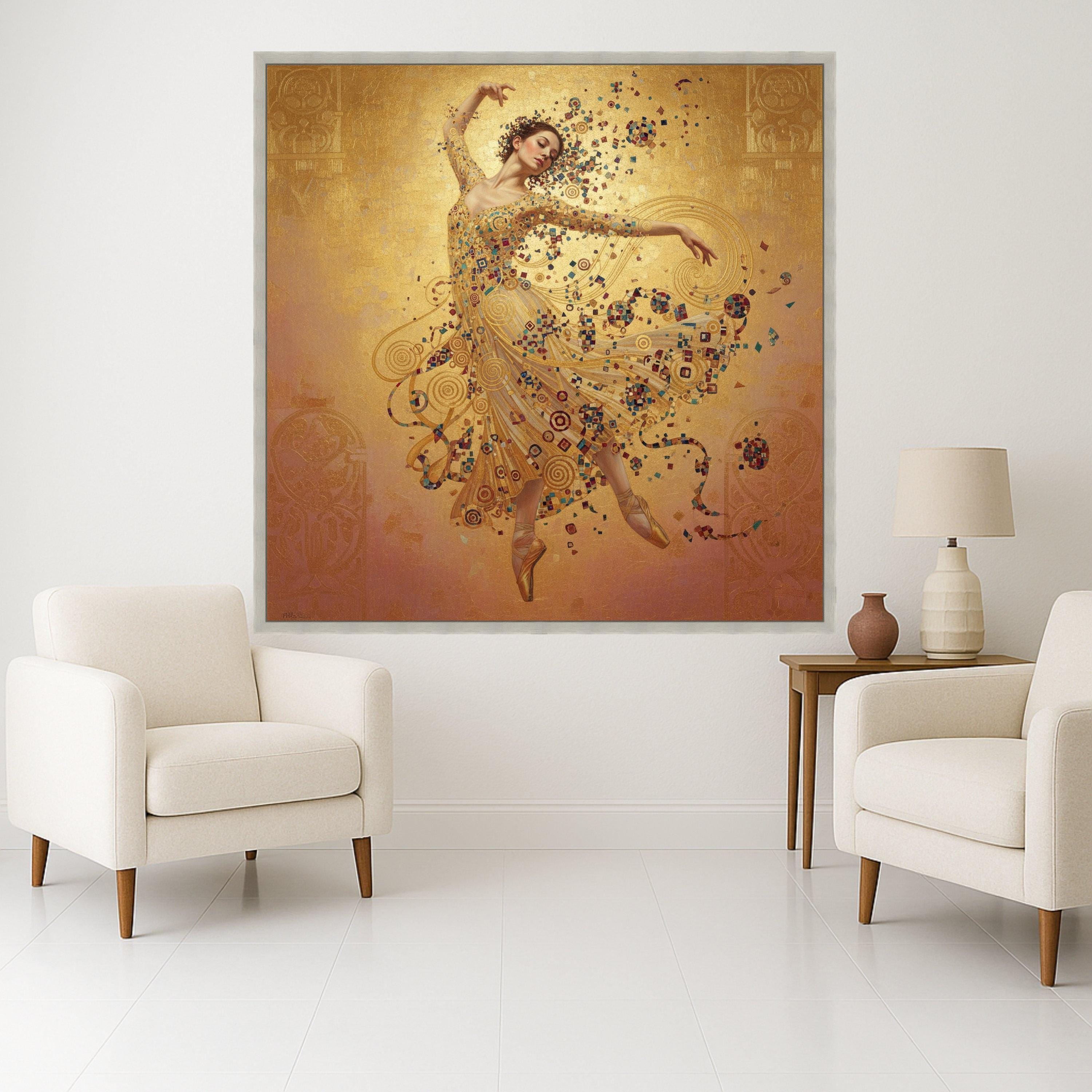 Elegant Ballet Dancer Canvas Wall Art, Gustav Klimt Golden Dance, Modern Classical Art, Fine Art Canvas, Home Decoration Ready To Hang,