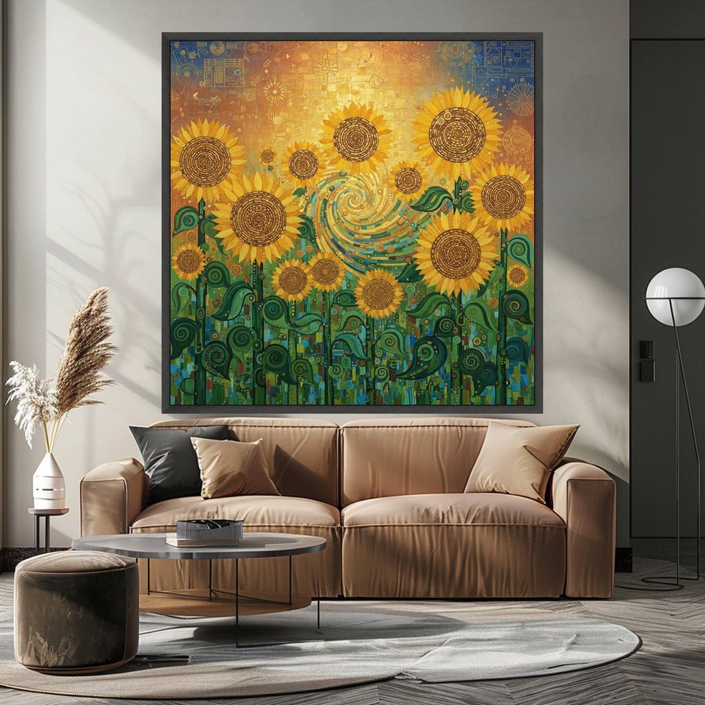 Gustav Klimt Sunflowers Canvas Wall Art, Vibrant Floral Painting, Yellow Sunflower Field Canvas, Decorative Botanical Canvas, Ready To Hang,