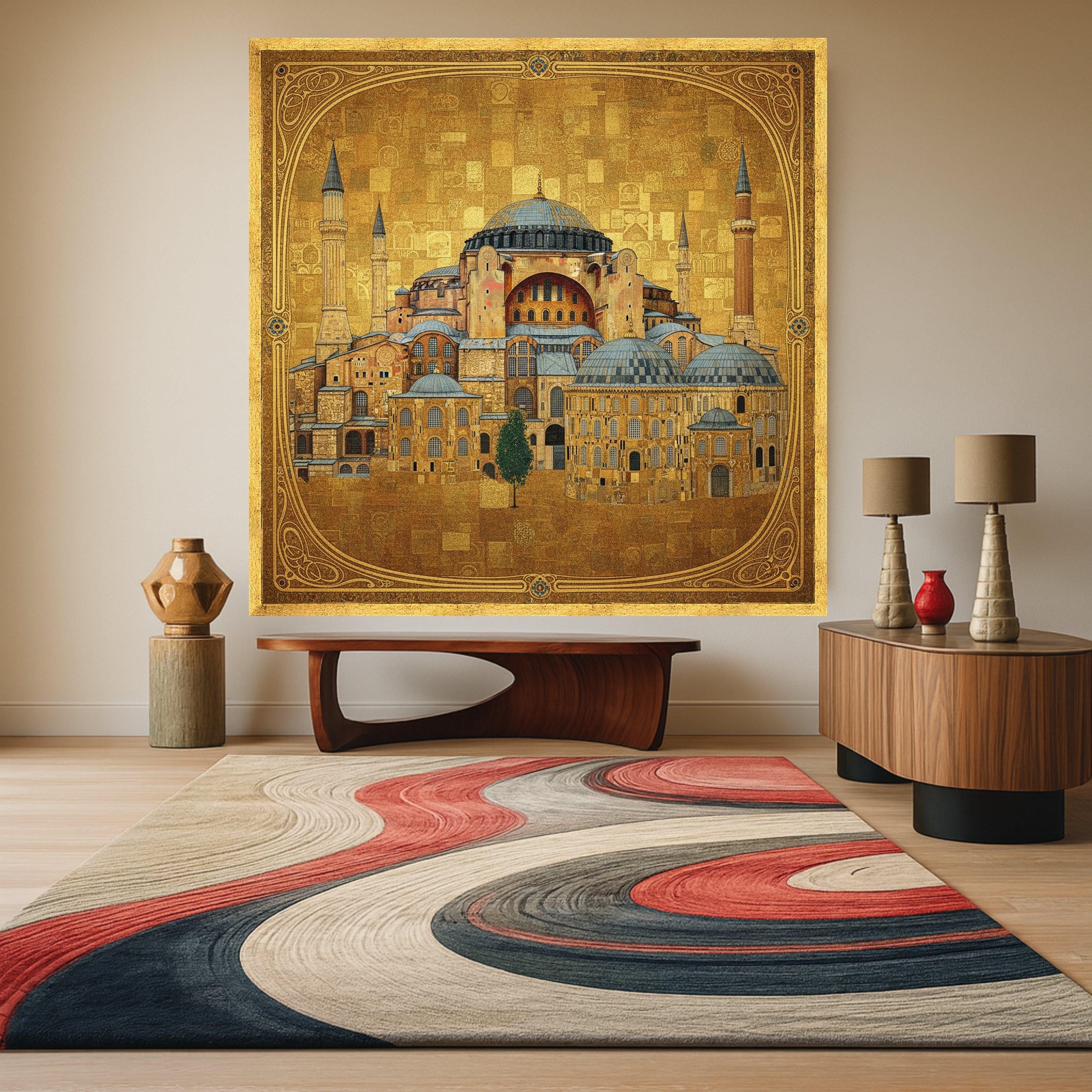 Hagia Sophia Istanbul Canvas Wall Art, Gustav Klimt Architecture Painting, Historic Landmark Decor, Golden Byzantine Canvas, Ready To Hang,