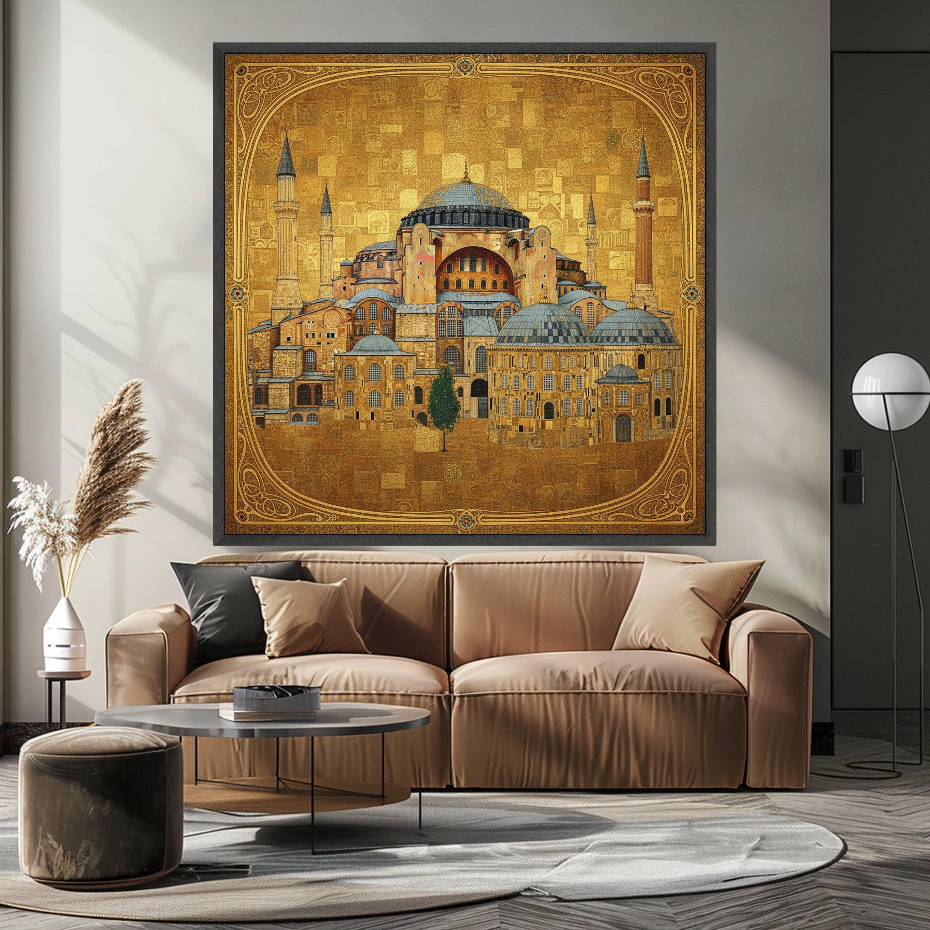 Hagia Sophia Istanbul Canvas Wall Art, Gustav Klimt Architecture Painting, Historic Landmark Decor, Golden Byzantine Canvas, Ready To Hang,