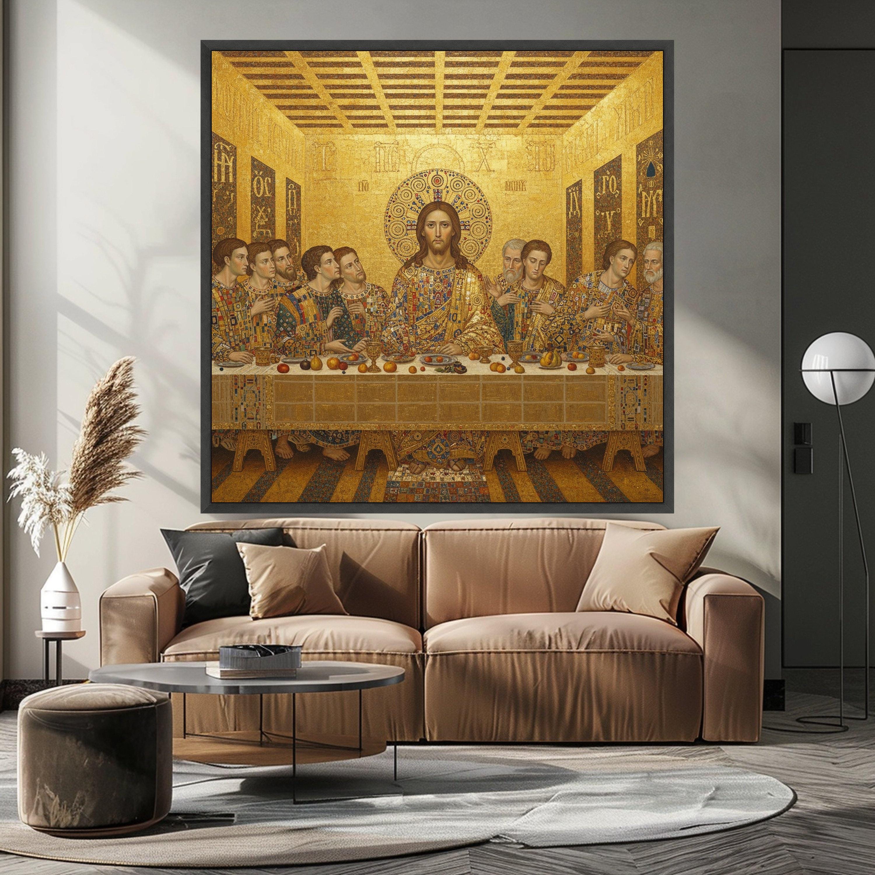 The Last Supper Canvas Wall Art by Gustav Klimt, Religious Gold Decor, Christian Iconography Canvas, Spiritual Home Ready To Hang,