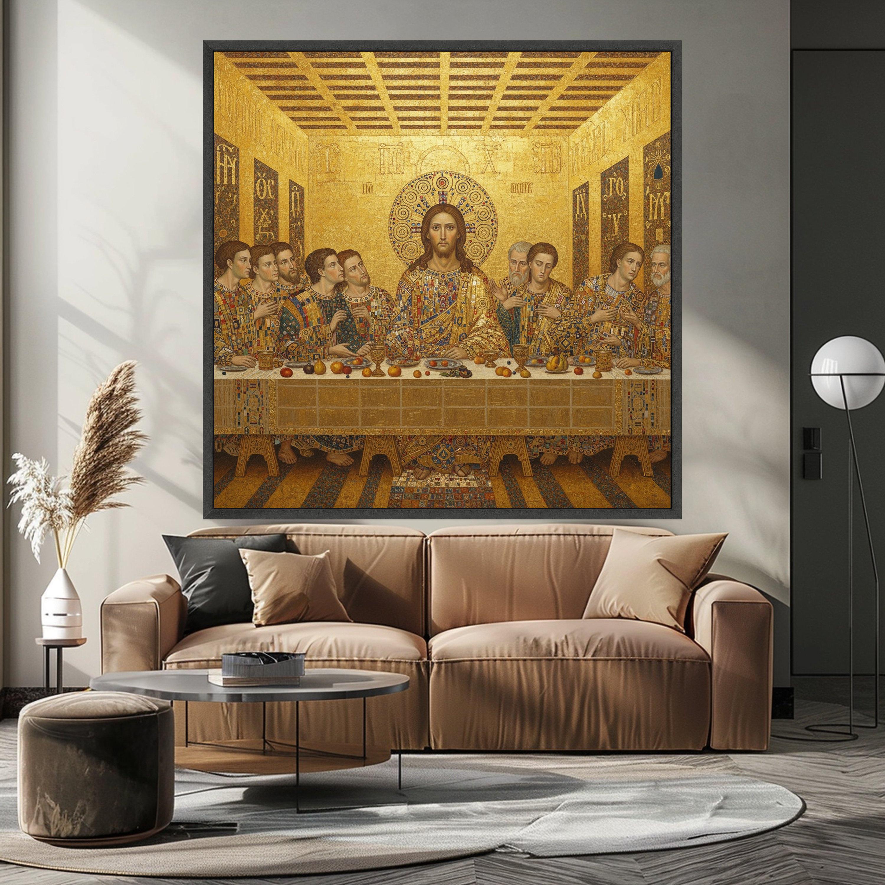 The Last Supper Canvas Wall Art by Gustav Klimt, Religious Gold Decor, Christian Iconography Canvas, Spiritual Home Ready To Hang,