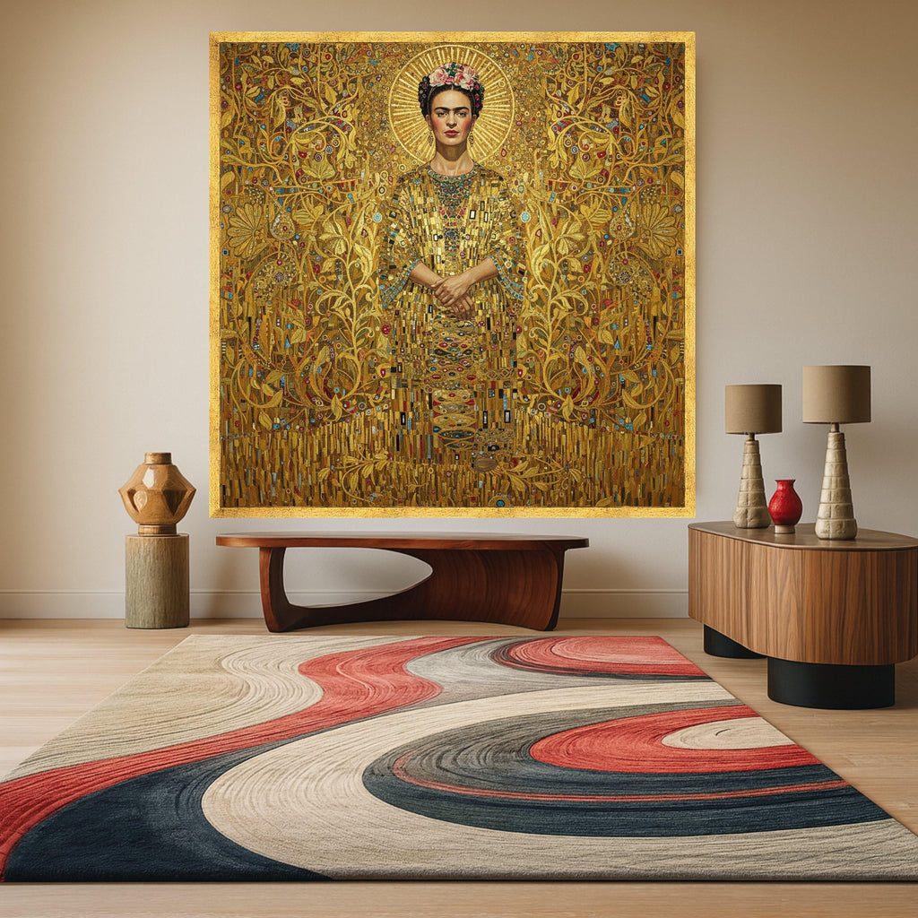 Golden Floral Elegance Canvas, Gustav Klimt Inspired Portrait, Ornate Decorative Wall Art, Luxe Home Decoration, Ready to Ready To Hang,