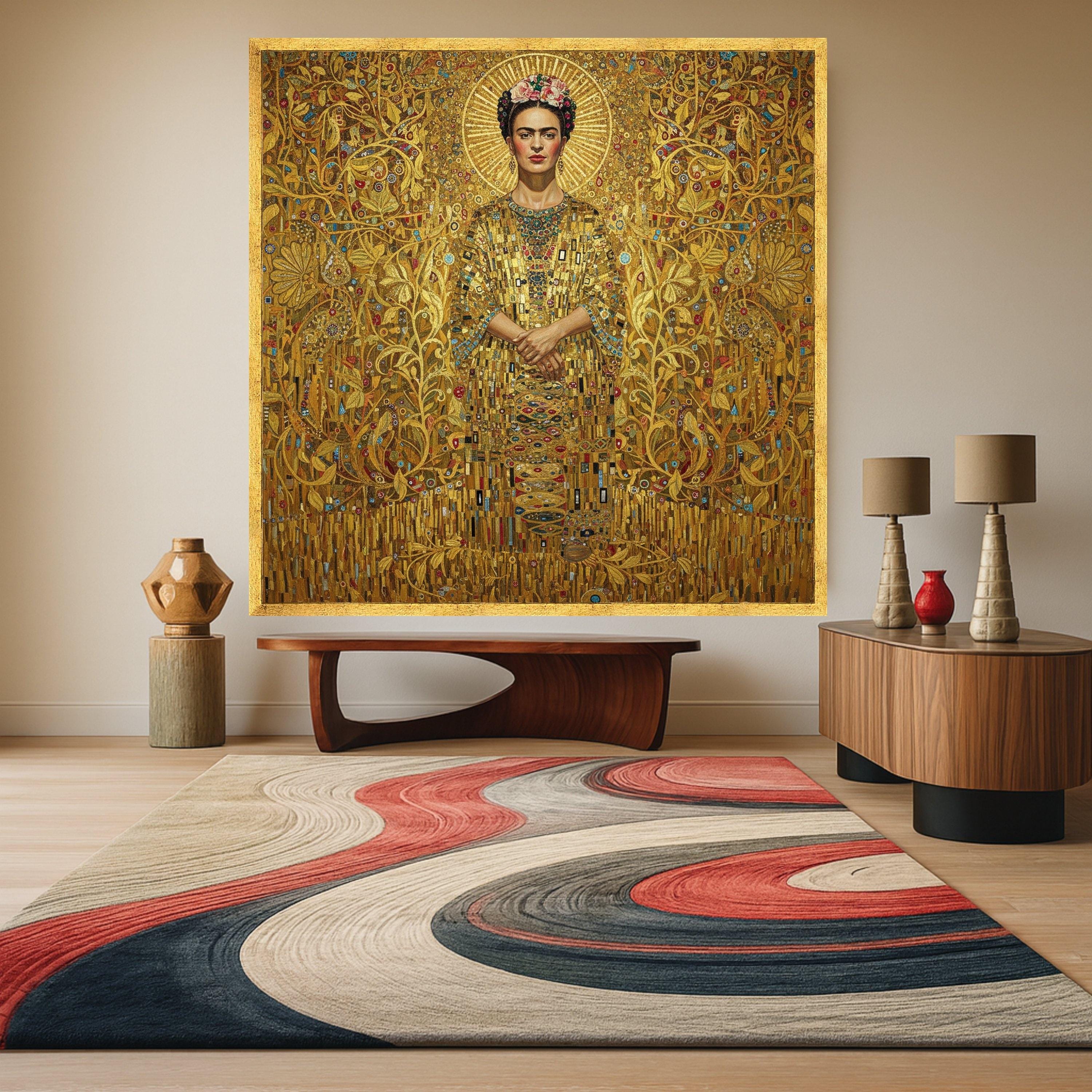Golden Floral Elegance Canvas, Gustav Klimt Inspired Portrait, Ornate Decorative Wall Art, Luxe Home Decoration, Ready to Ready To Hang,